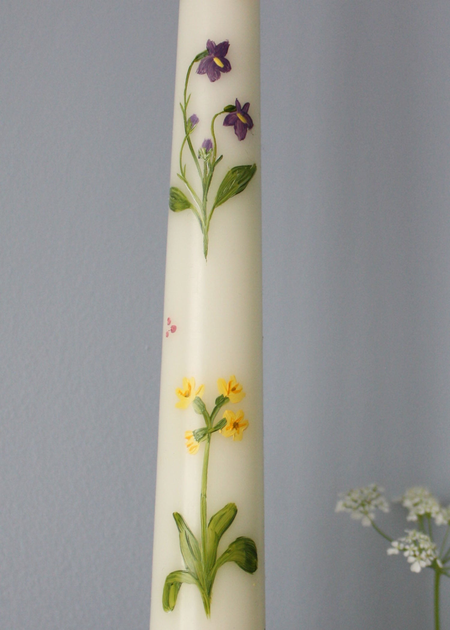 Birth Flower Primrose and Violets Hand Painted Candle February