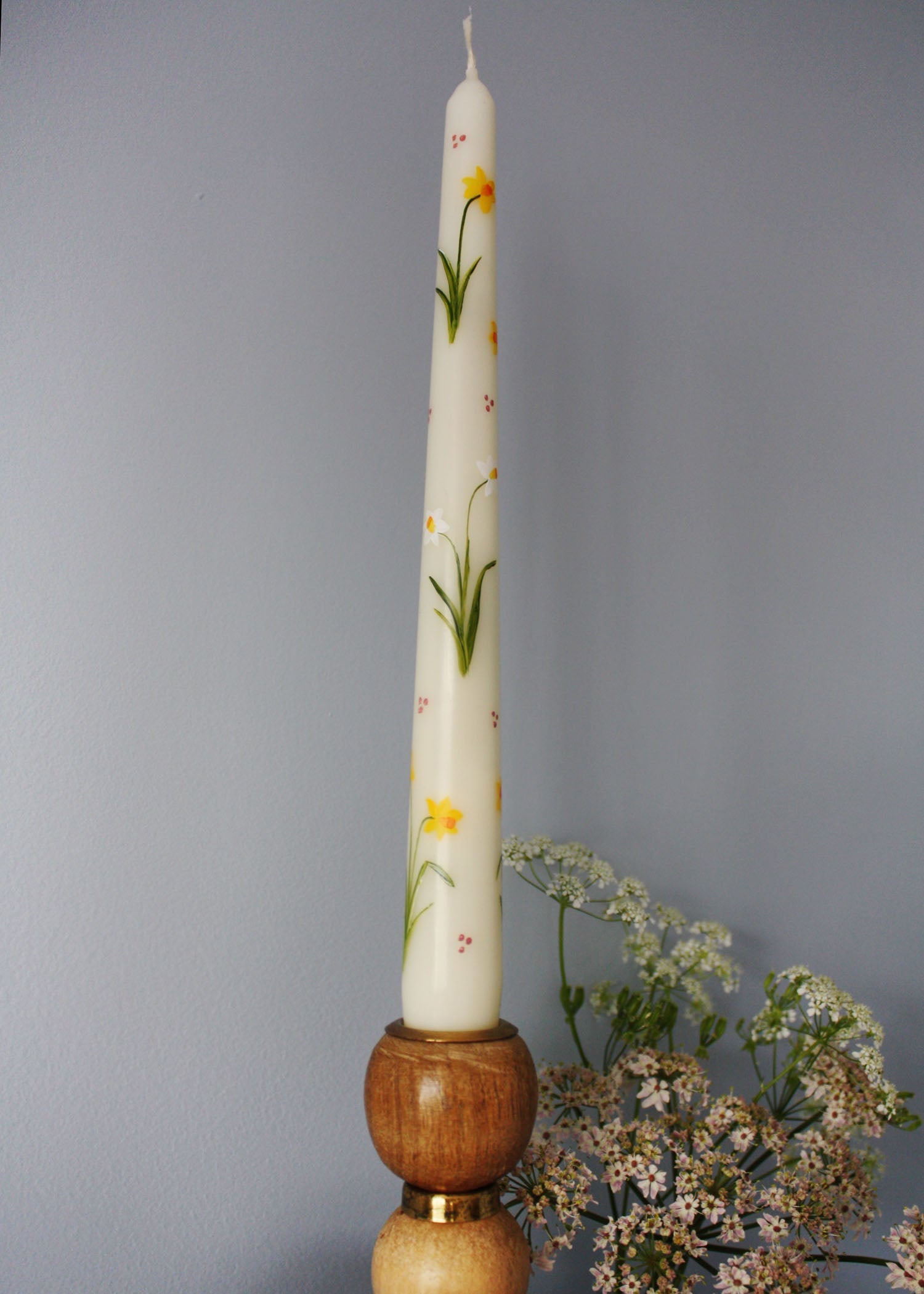 Birth Flower March Daffodils Hand Painted Candle
