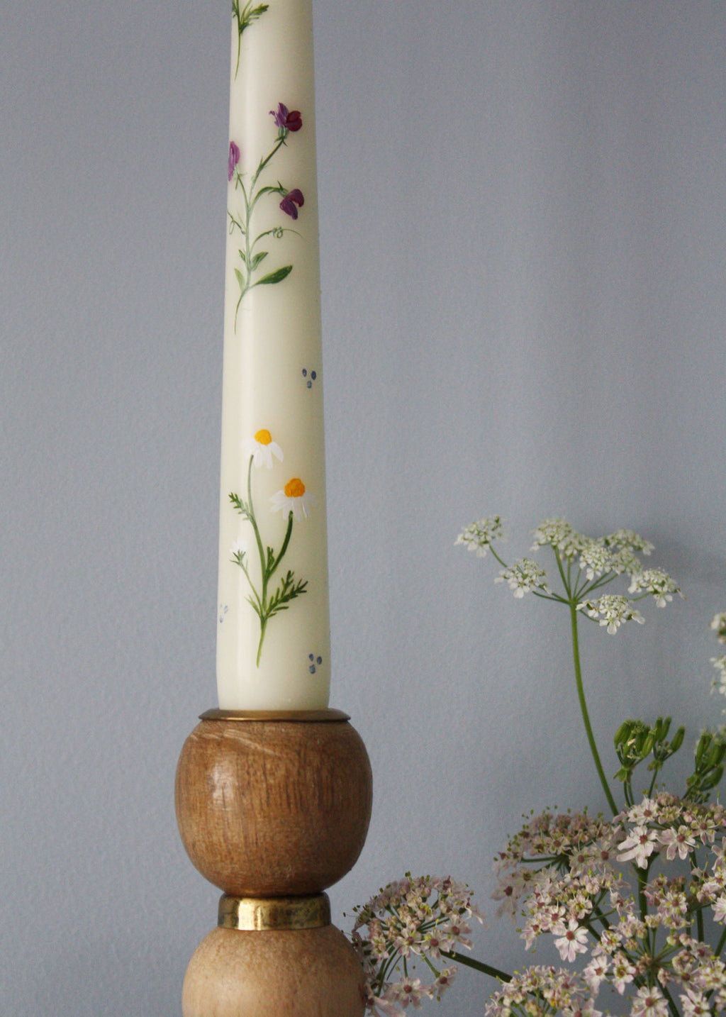 Birth Flower Candle April Daisies and Sweet Peas Hand Painted