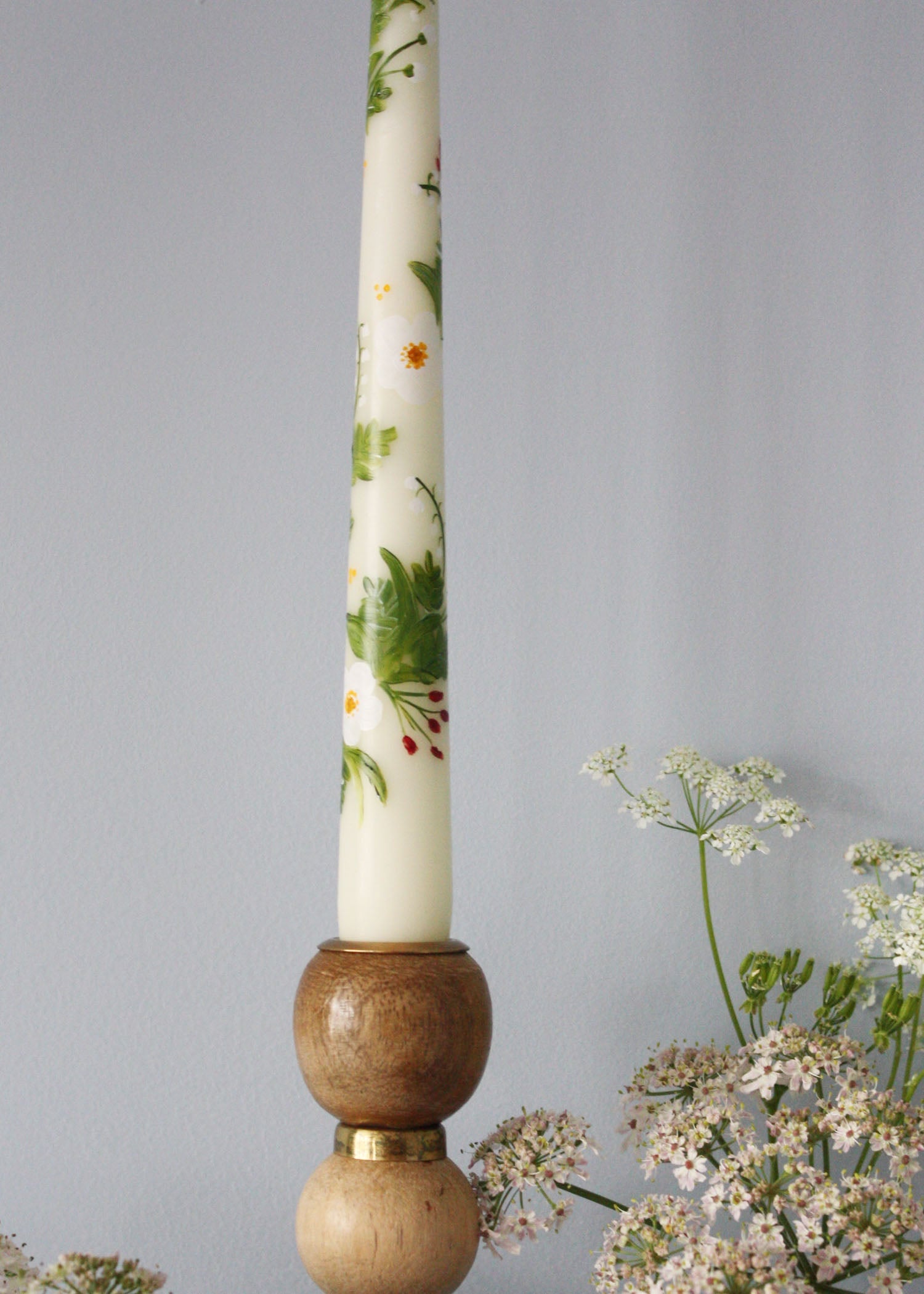 Birth Flower Lily of the Valley and Hawthorn Hand Painted Candle May