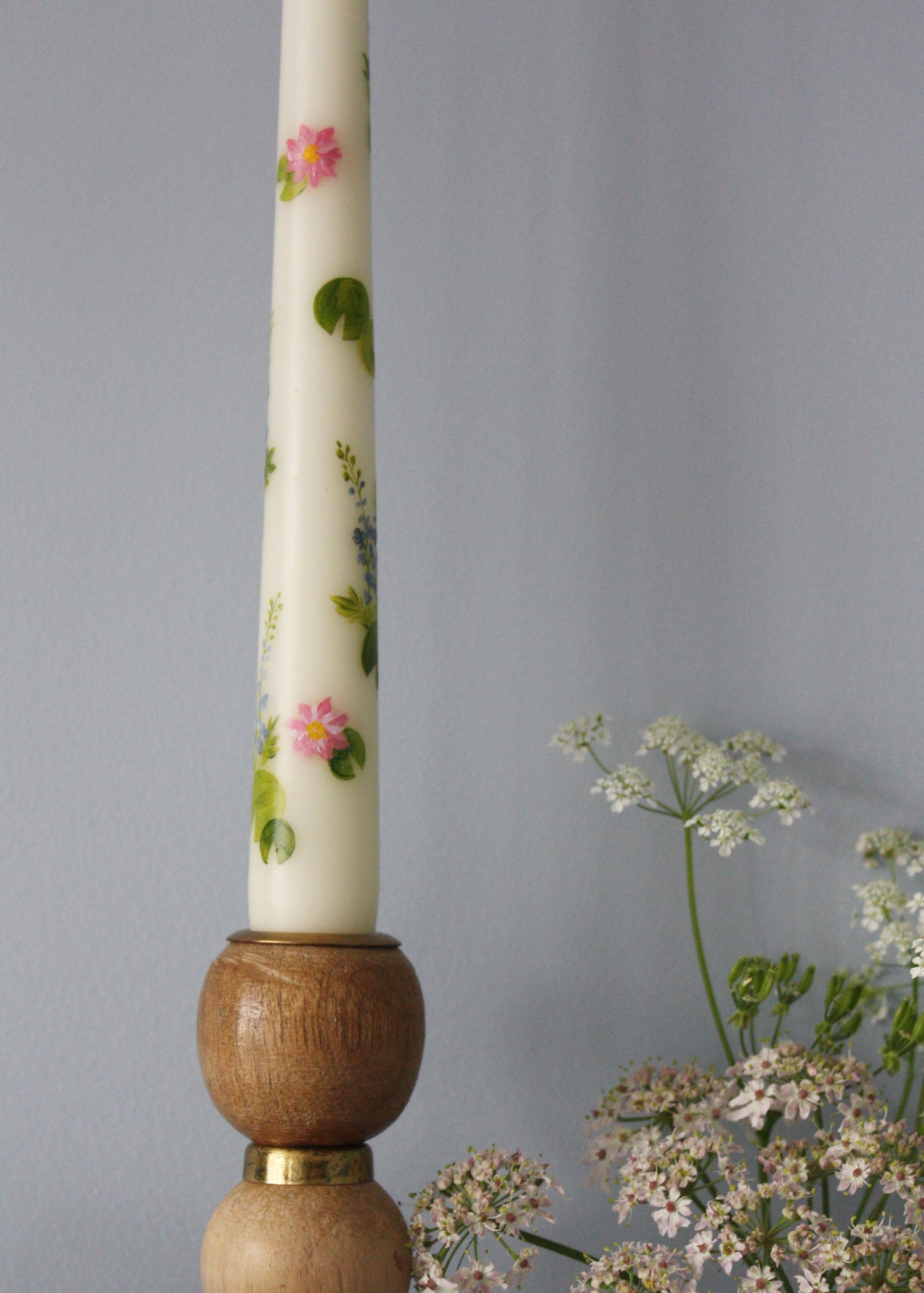 Birth Flower July Water Lily and Larkspur Hand Painted Candle