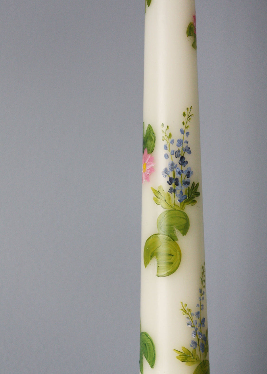 Birth Flower July Water Lily and Larkspur Hand Painted Candle