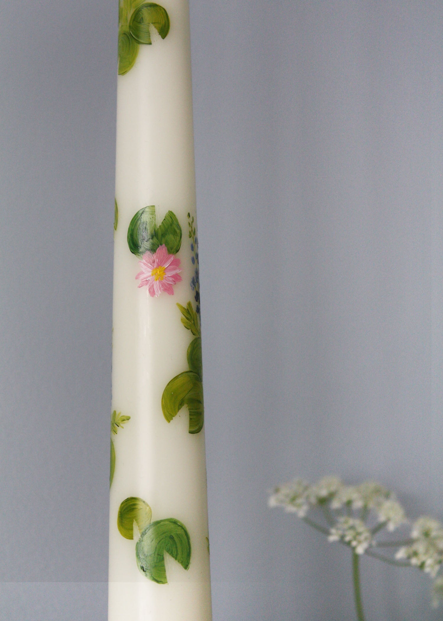 Birth Flower July Water Lily and Larkspur Hand Painted Candle