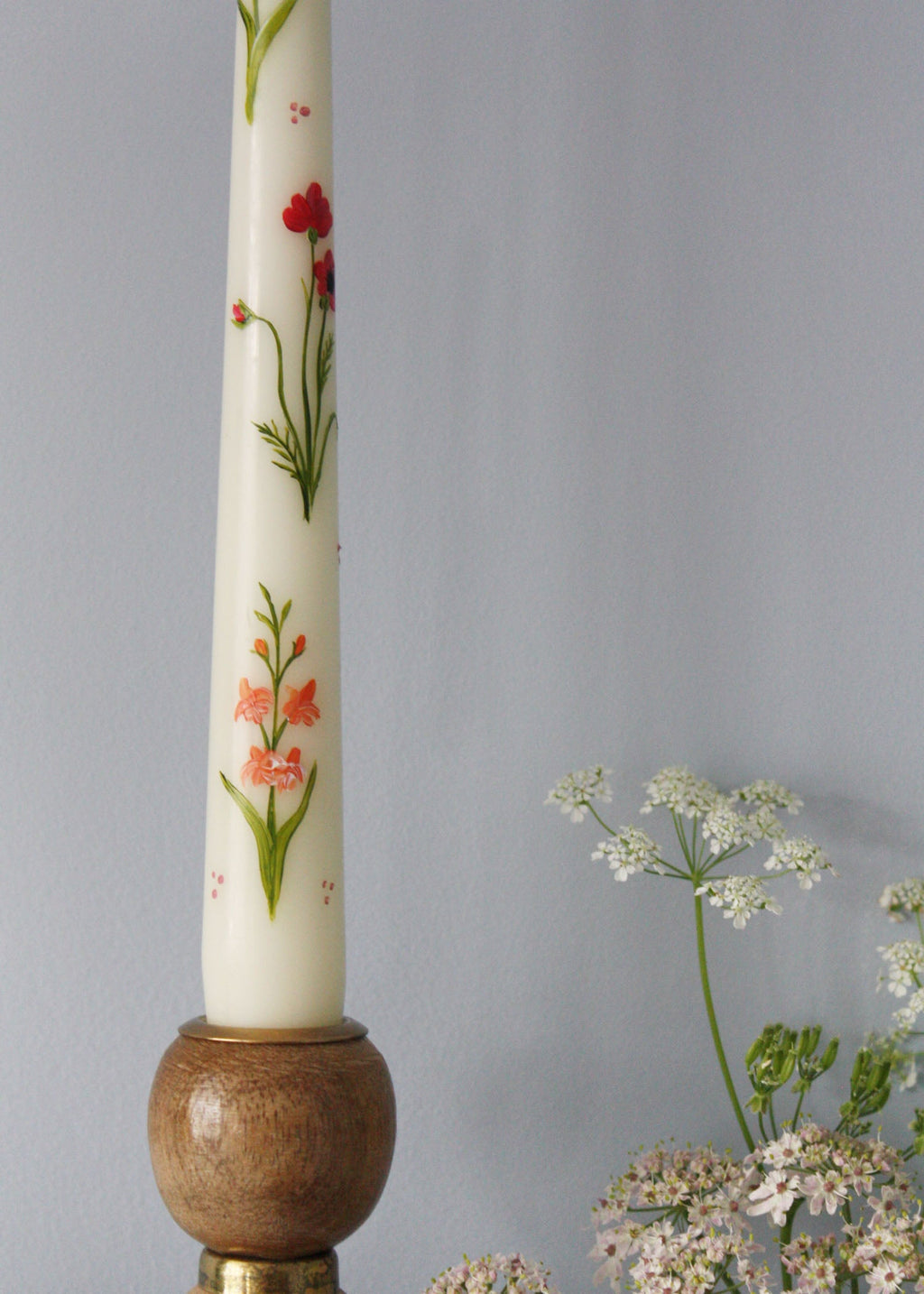 August Birth Flower Hand Painted Candle with Poppies and Gladiolus