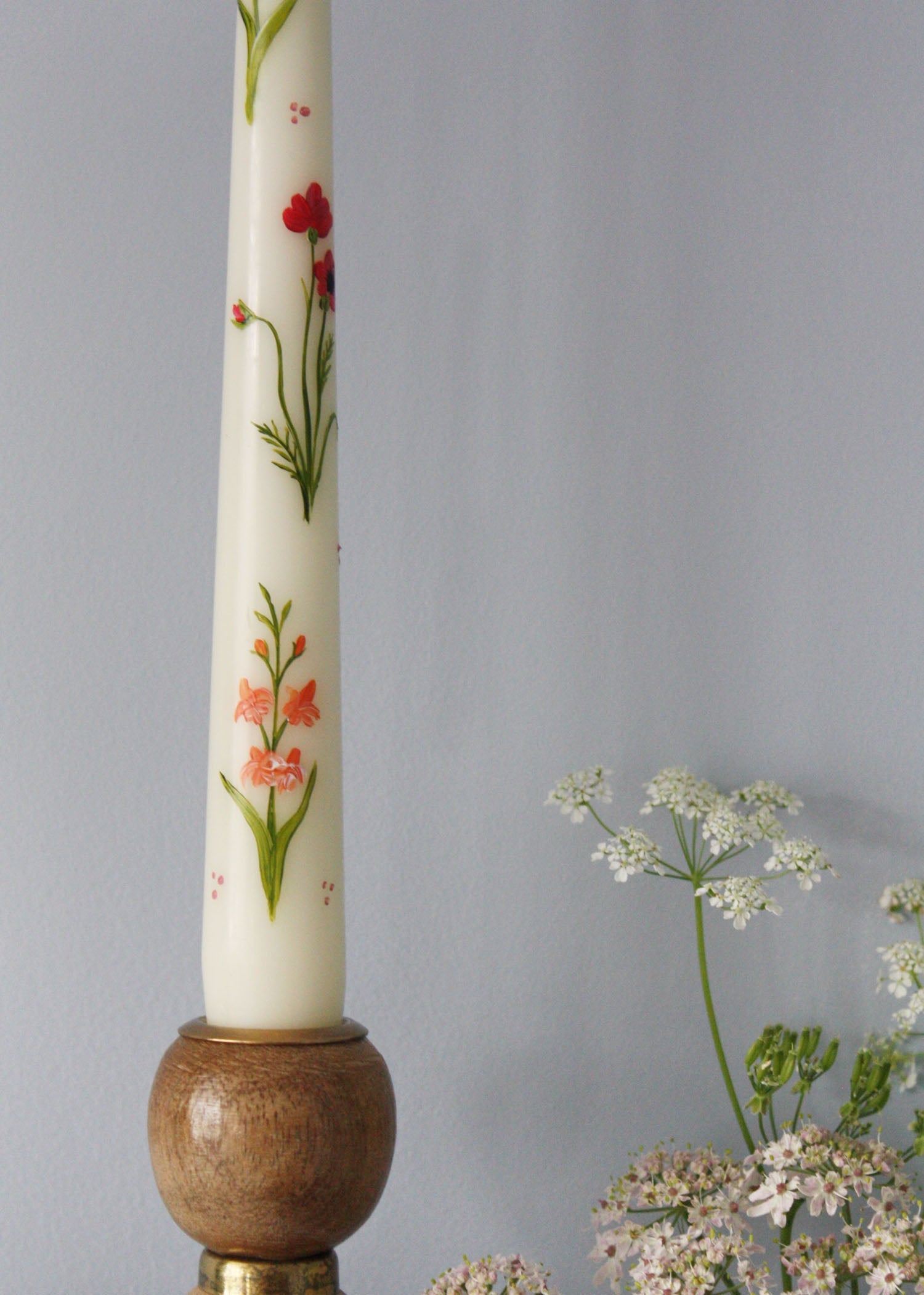 August Birth Flower Hand Painted Candle with Poppies and Gladiolus
