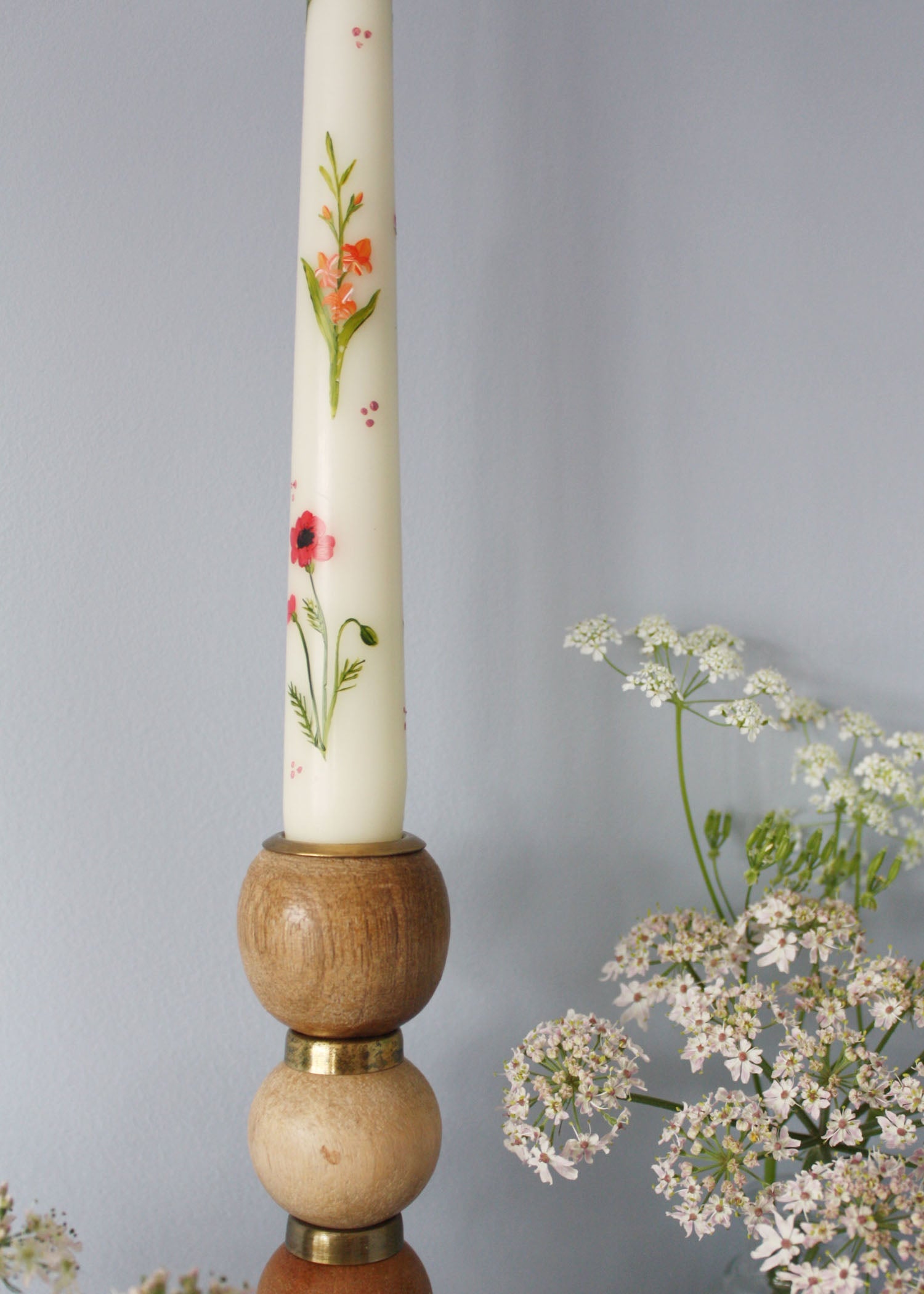 August Birth Flower Hand Painted Candle with Poppies and Gladiolus
