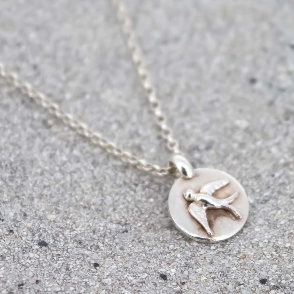 Sterling Silver Swallow Disc Necklace