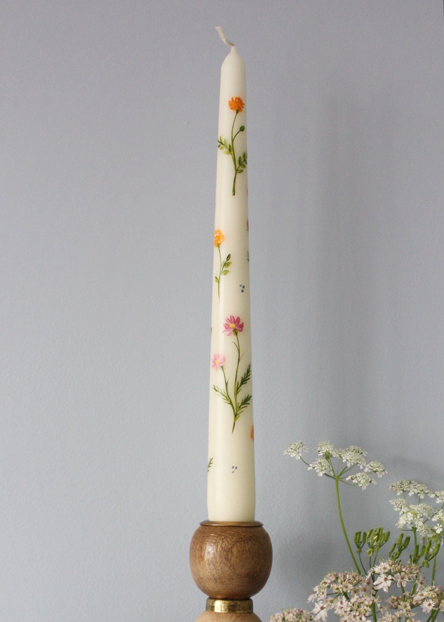Birth Flower October Marigold and Cosmos Hand Painted Candle