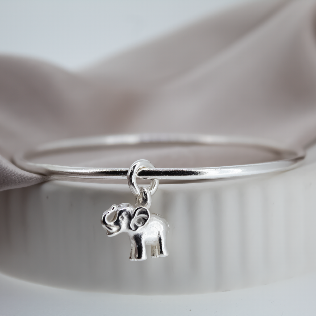 Elephant Charm Bangle in Recycled Sterling Silver