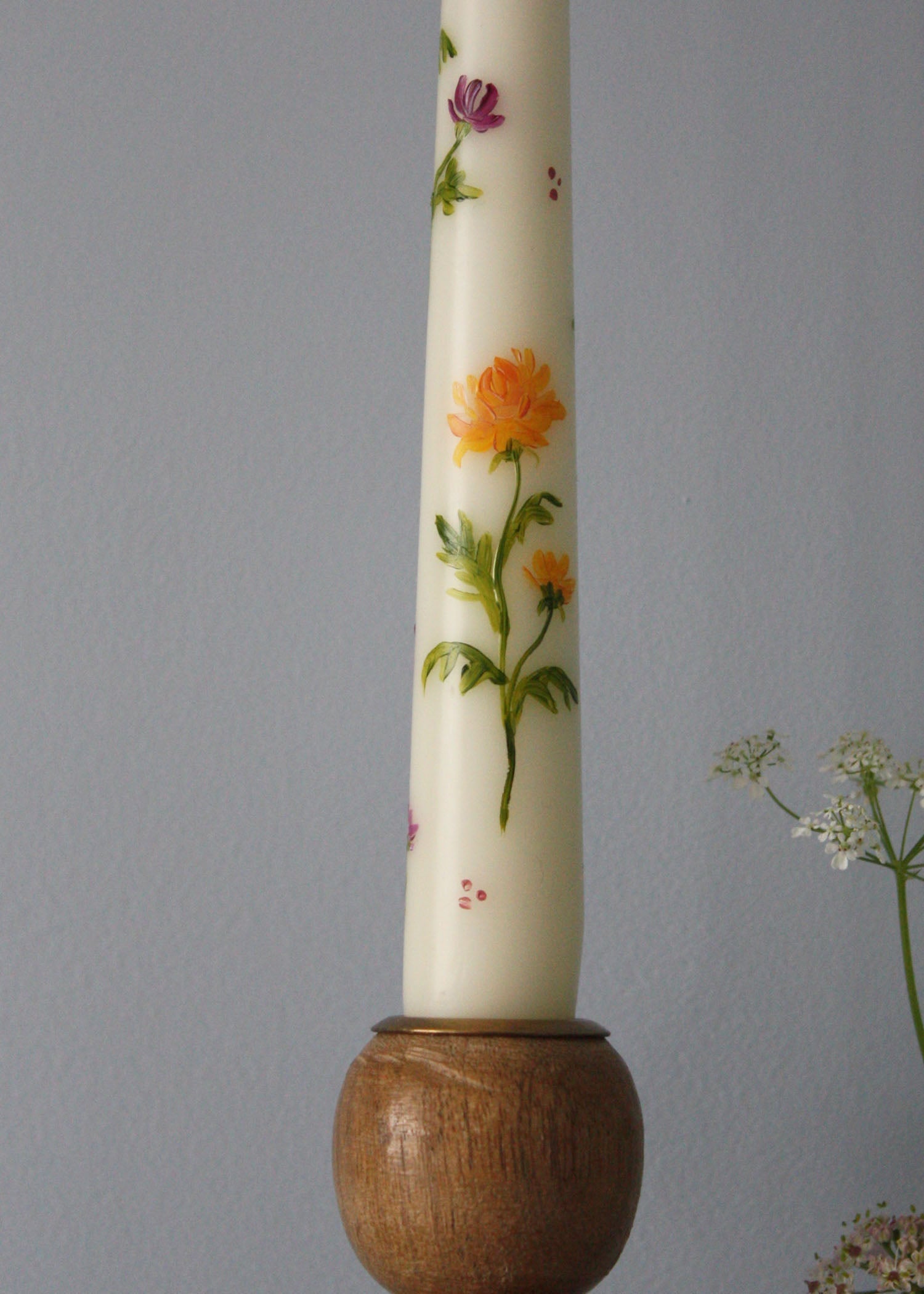 November Chrysanthemum Birth Flower Hand Painted Candle