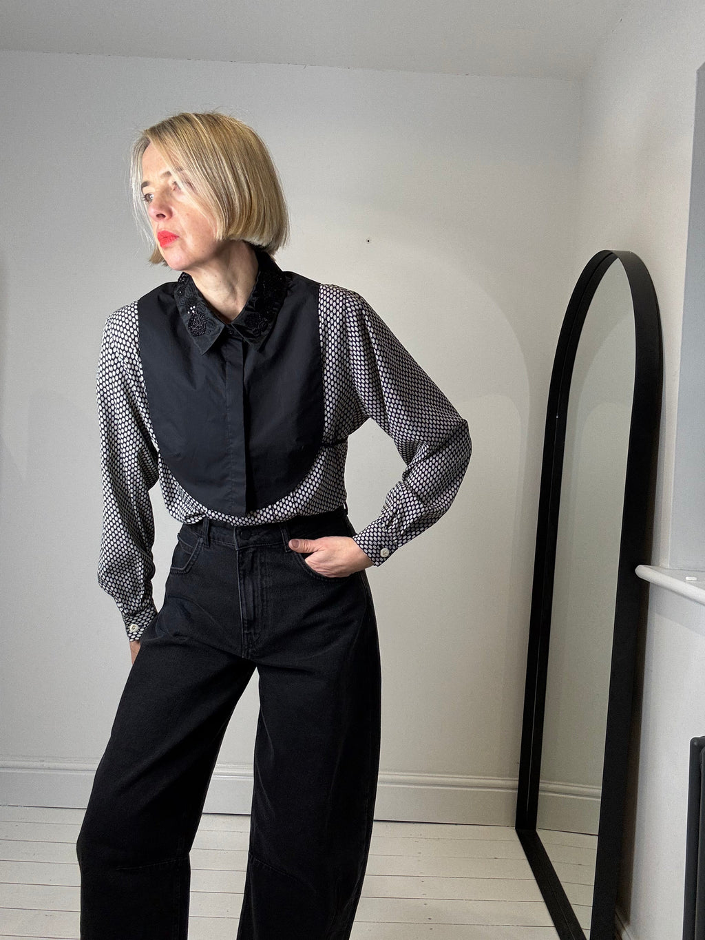 Embellished Collar Bib in Black Cotton