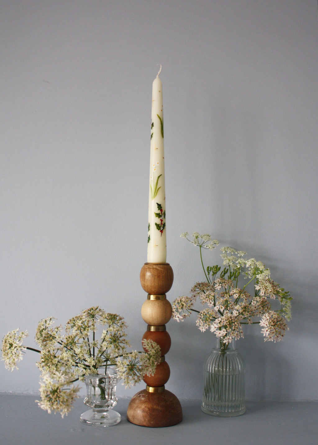 Birth Flower December Narcissus and Holly Hand Painted Candle