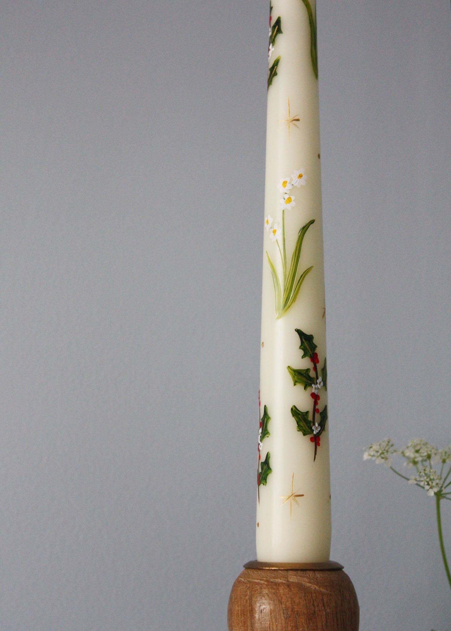 Birth Flower December Narcissus and Holly Hand Painted Candle