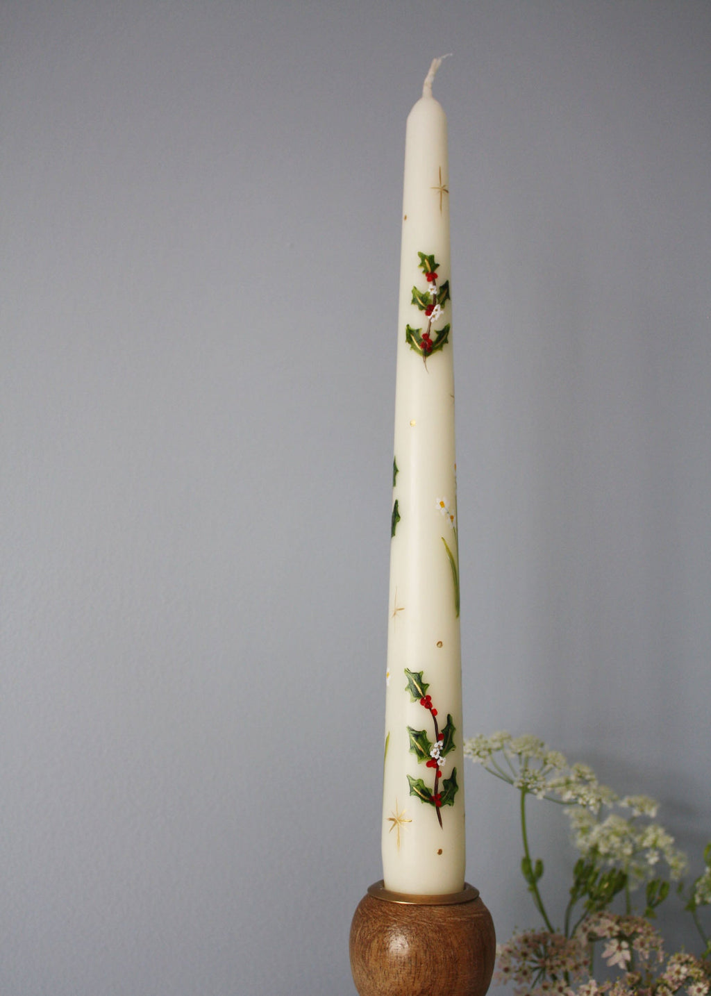 Birth Flower December Narcissus and Holly Hand Painted Candle