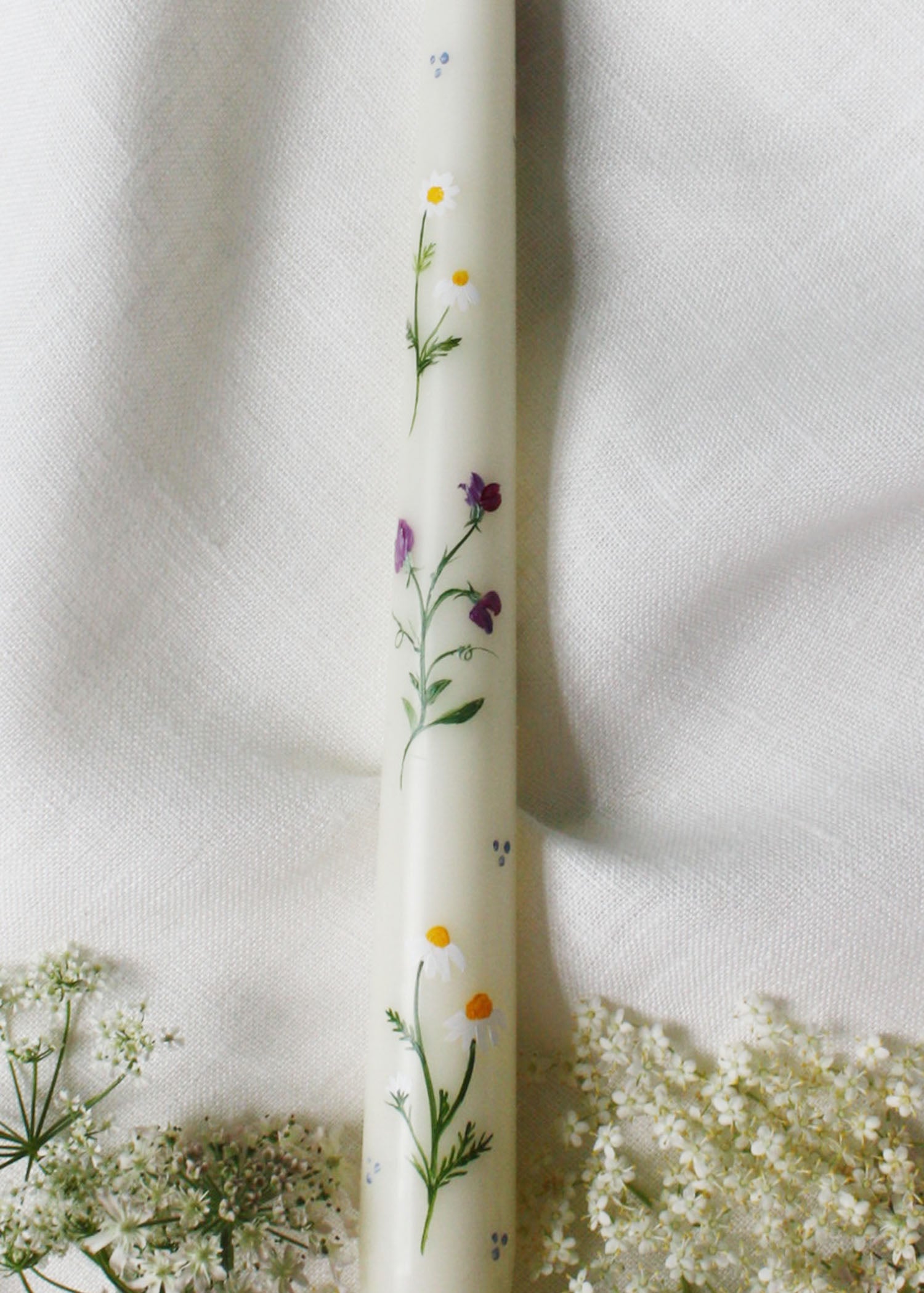 Birth Flower Candle April Daisies and Sweet Peas Hand Painted