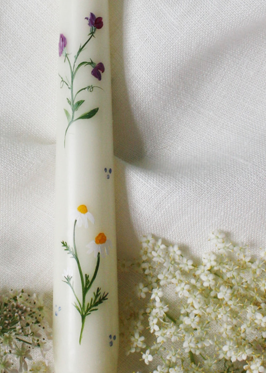 Birth Flower Candle April Daisies and Sweet Peas Hand Painted