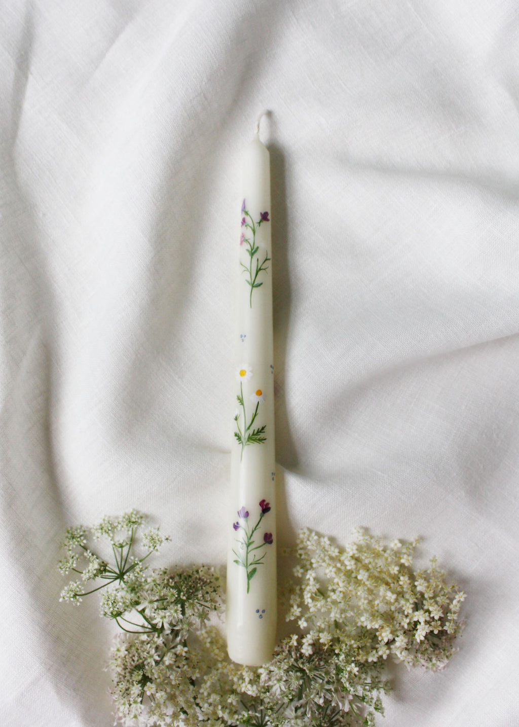 Birth Flower Candle April Daisies and Sweet Peas Hand Painted