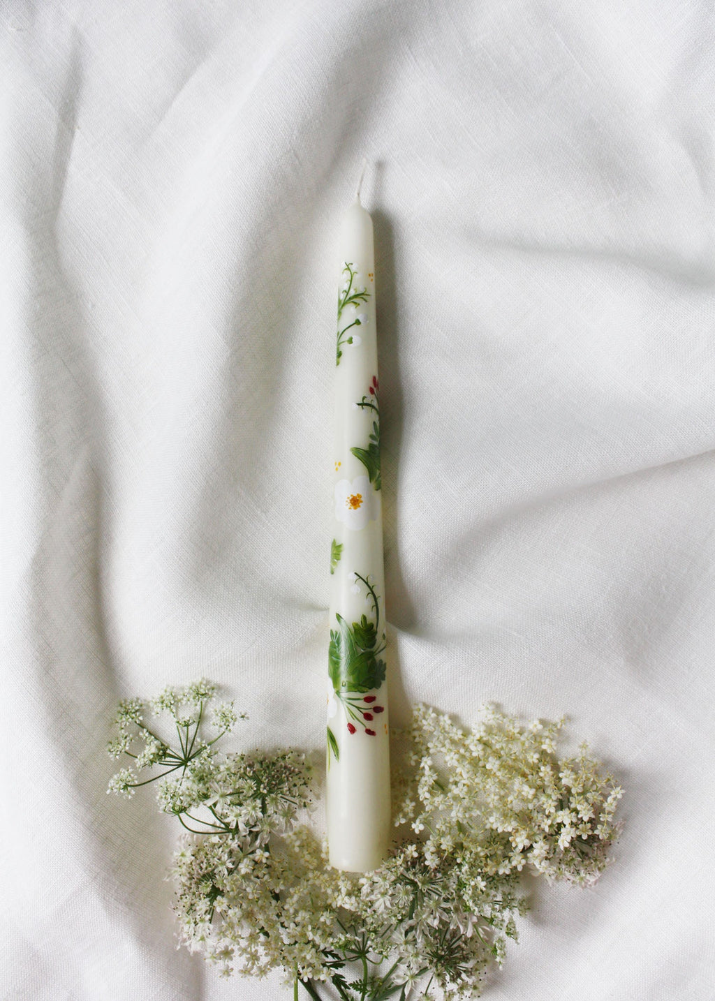 Birth Flower Lily of the Valley and Hawthorn Hand Painted Candle May