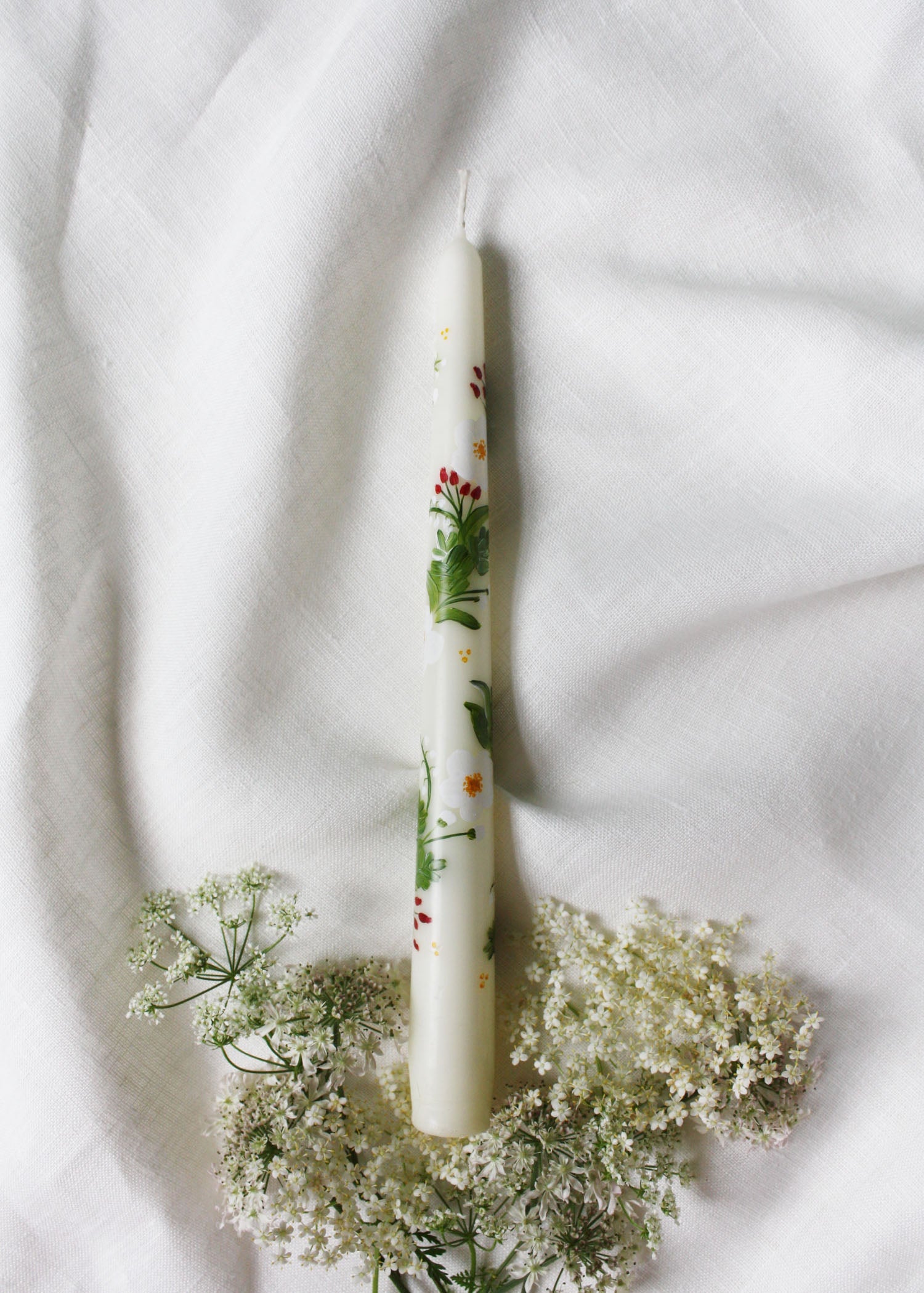 Birth Flower Lily of the Valley and Hawthorn Hand Painted Candle May