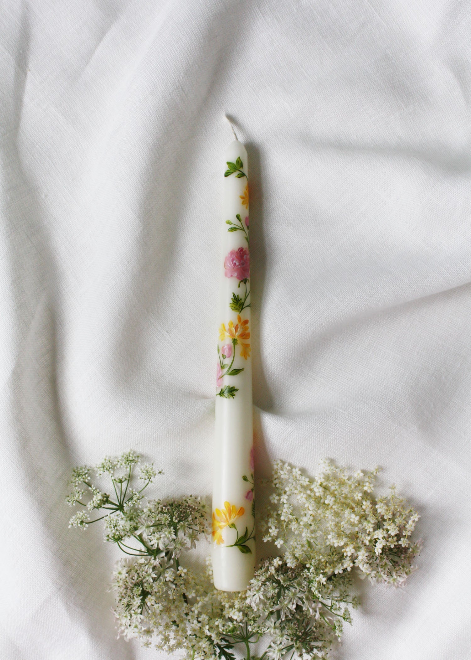 Birth Flower June Candle Hand Painted Roses and Honeysuckle