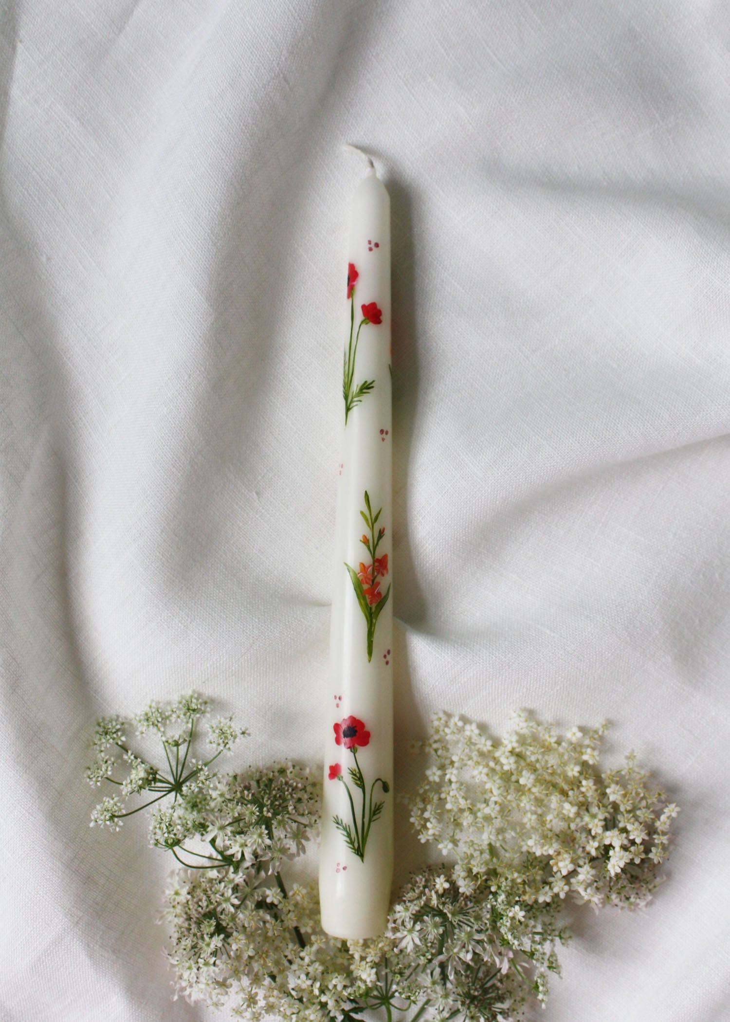 August Birth Flower Hand Painted Candle with Poppies and Gladiolus