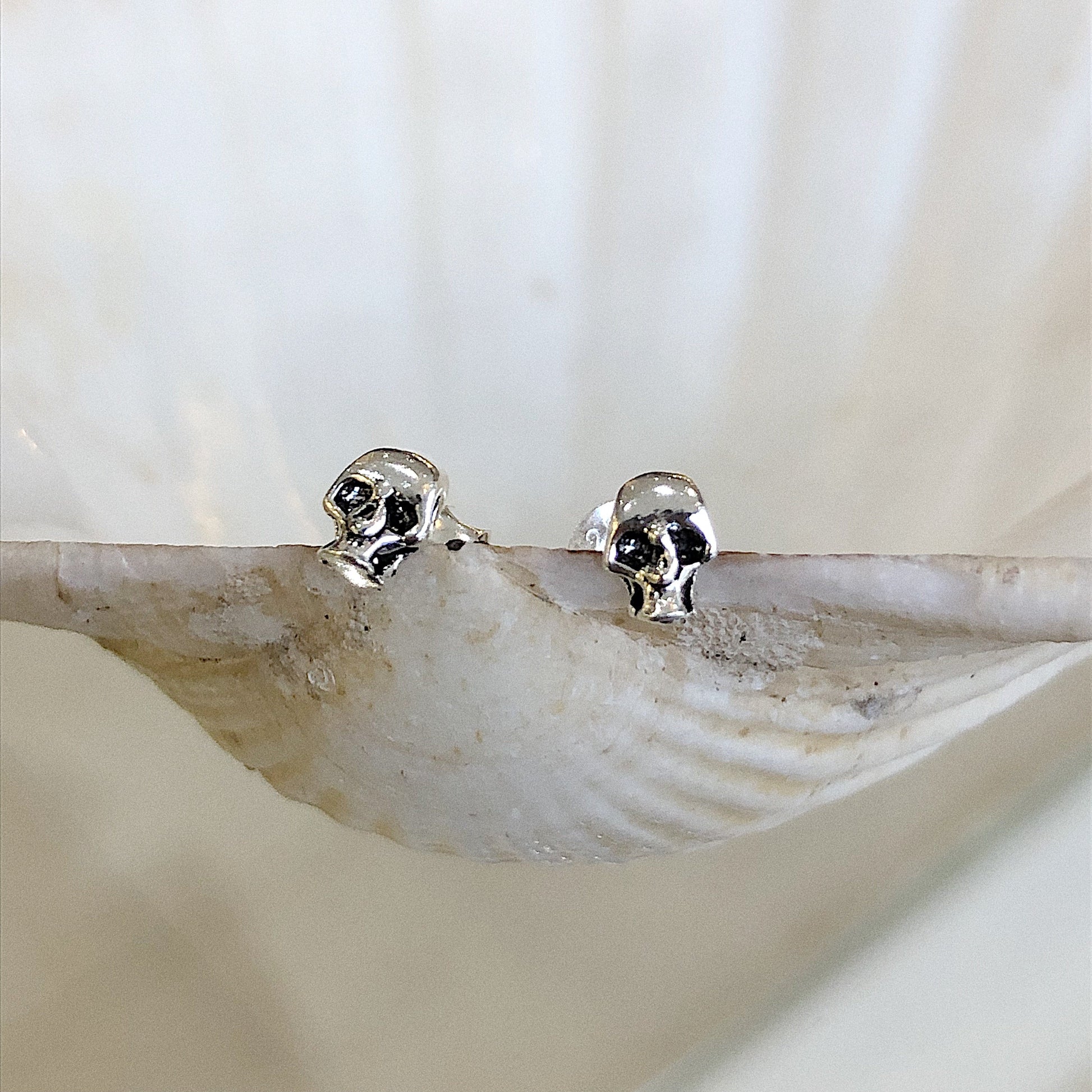 Mini Skull Studs in Sterling Silver