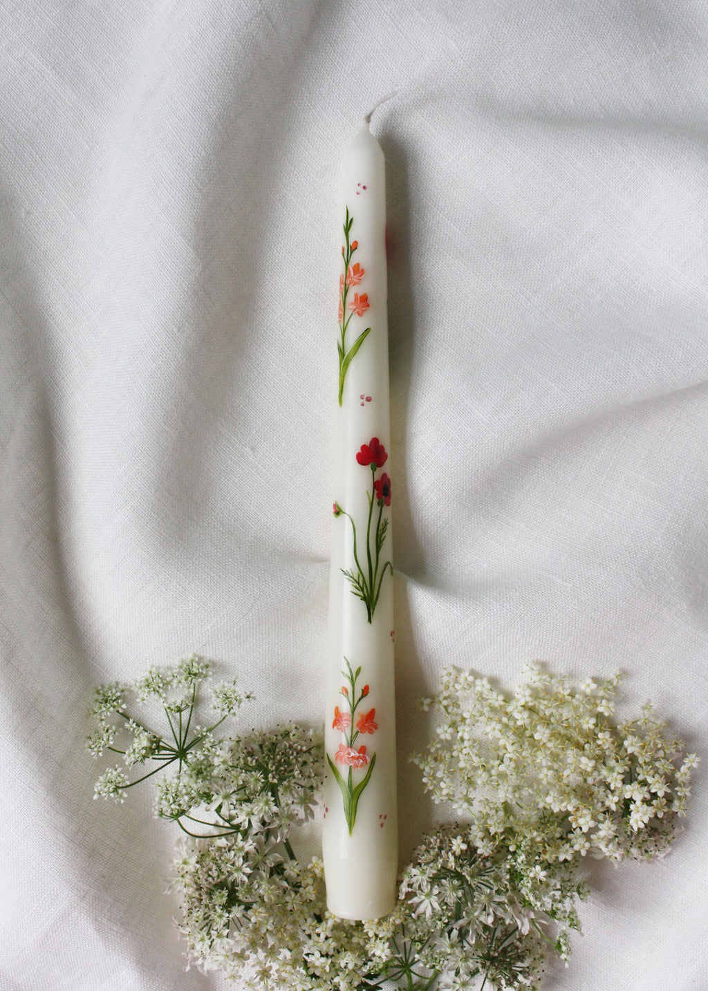August Birth Flower Hand Painted Candle with Poppies and Gladiolus