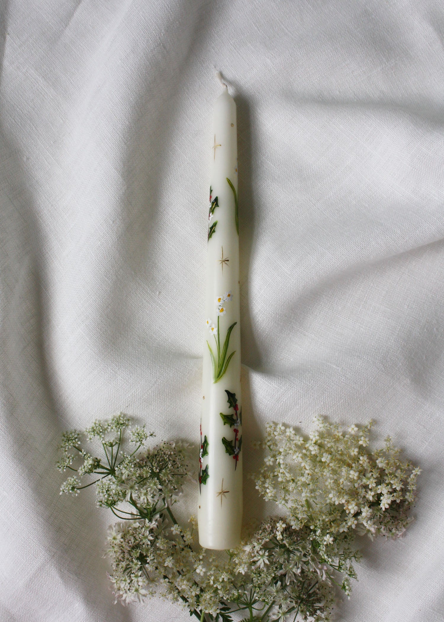 Birth Flower December Narcissus and Holly Hand Painted Candle