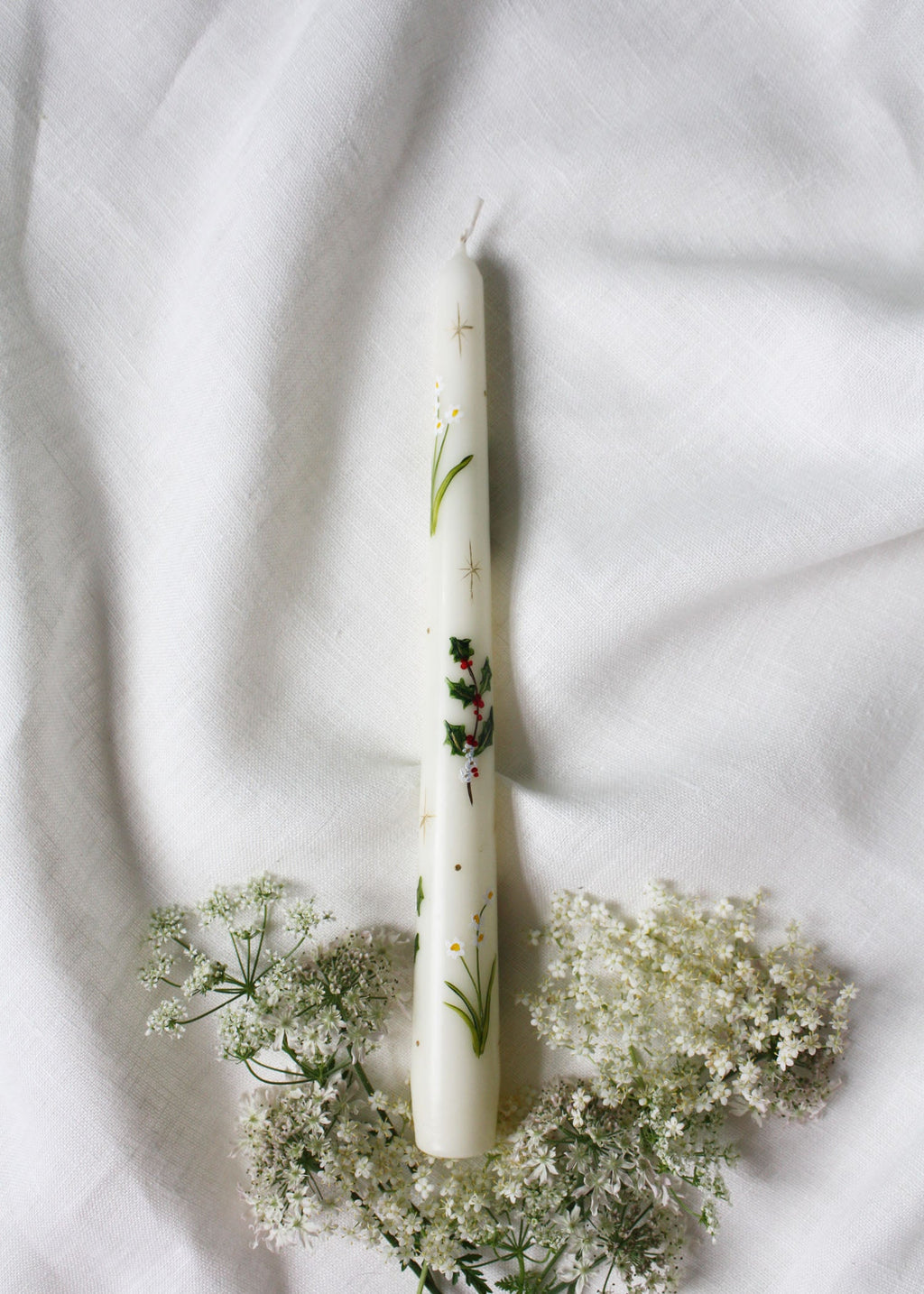 Birth Flower December Narcissus and Holly Hand Painted Candle