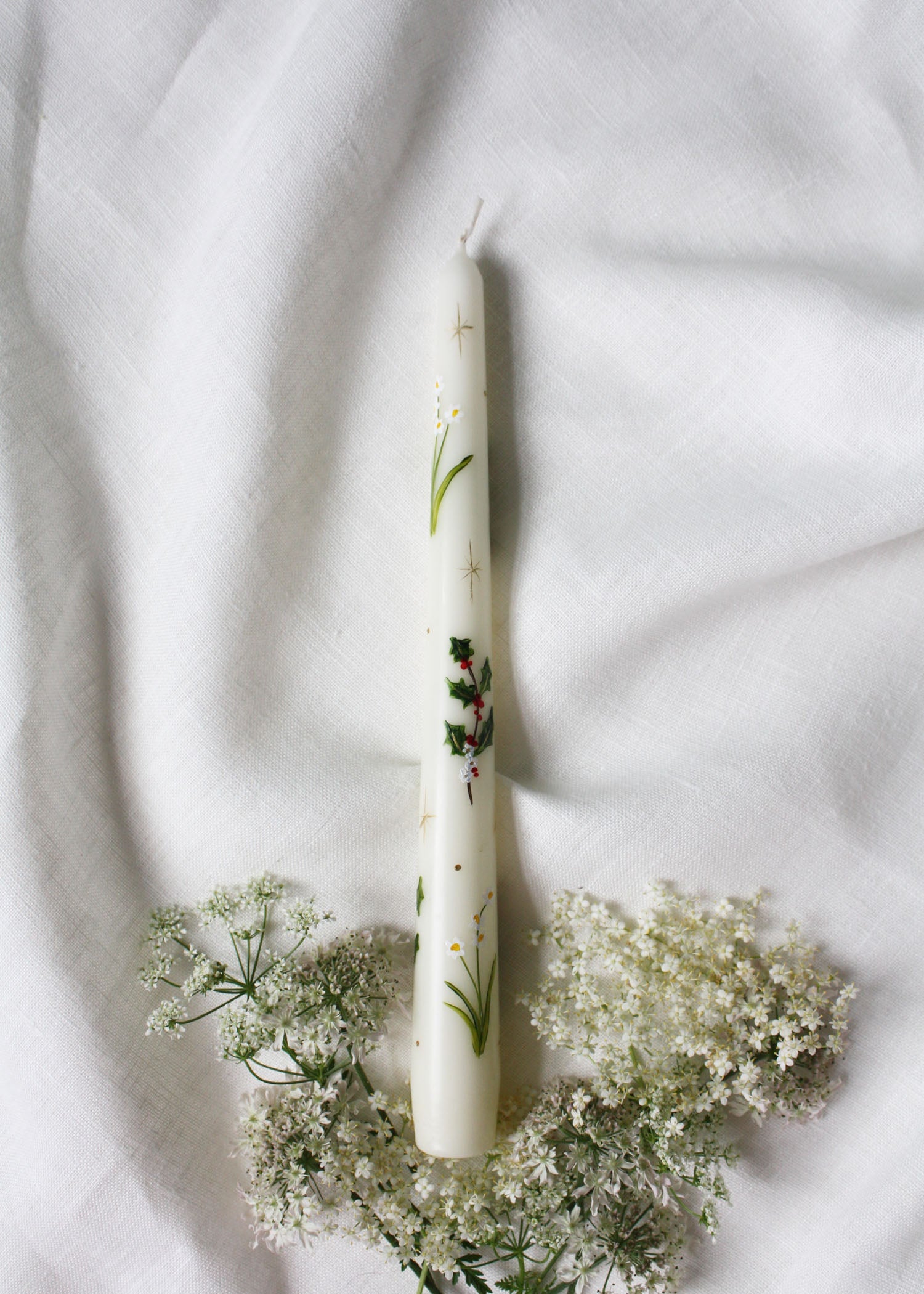 Birth Flower December Narcissus and Holly Hand Painted Candle