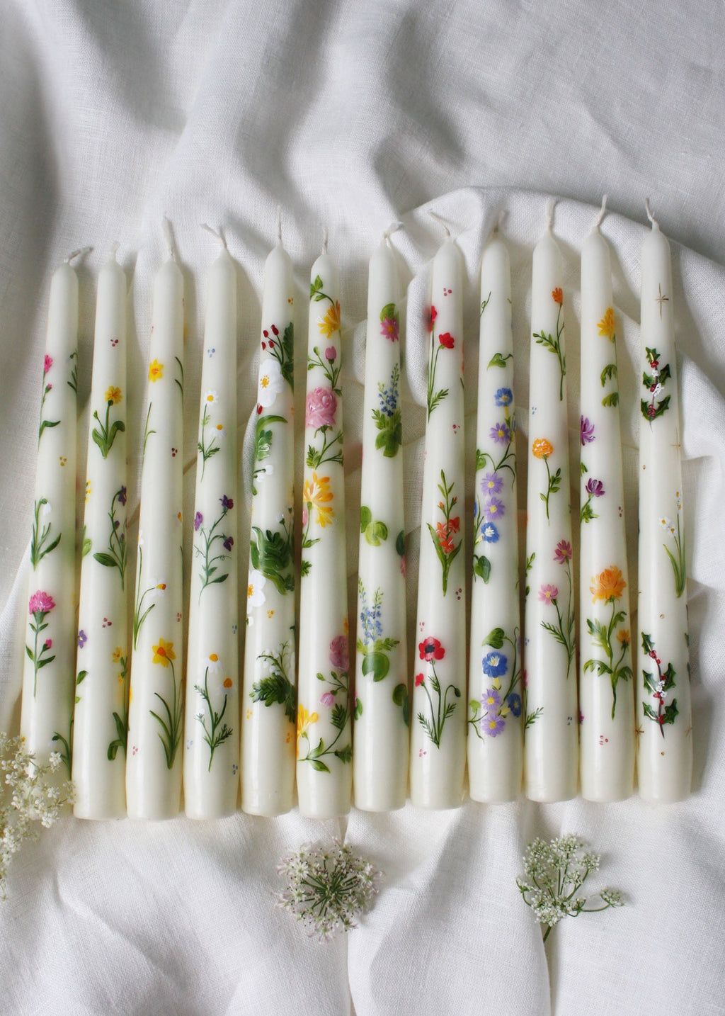 Birth Flower June Candle Hand Painted Roses and Honeysuckle