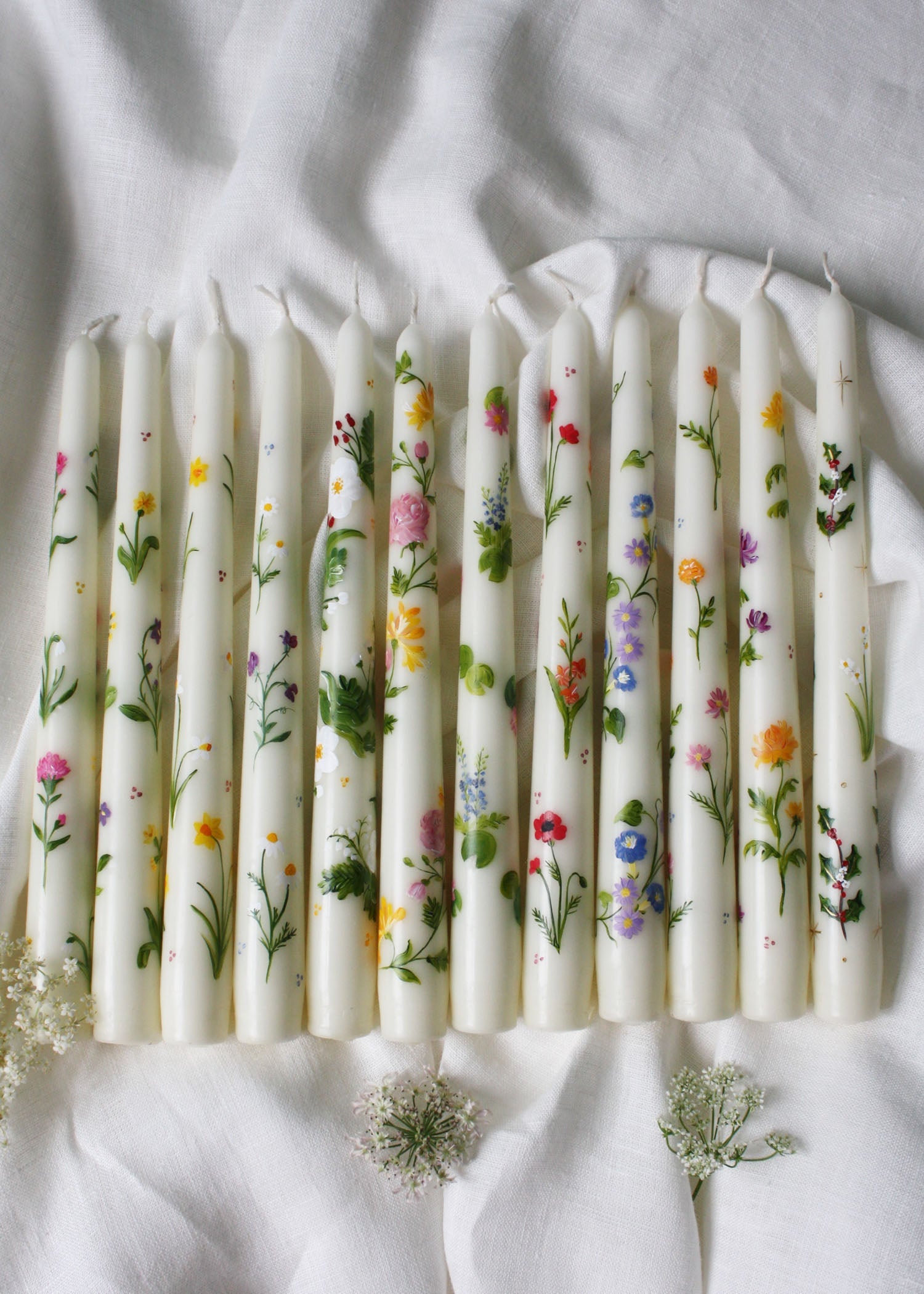 Birth Flower October Marigold and Cosmos Hand Painted Candle