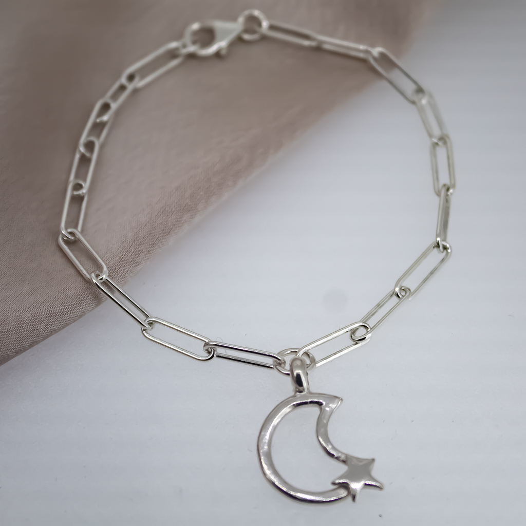 Moon and Back Trace Chain Bracelet in Sterling Silver