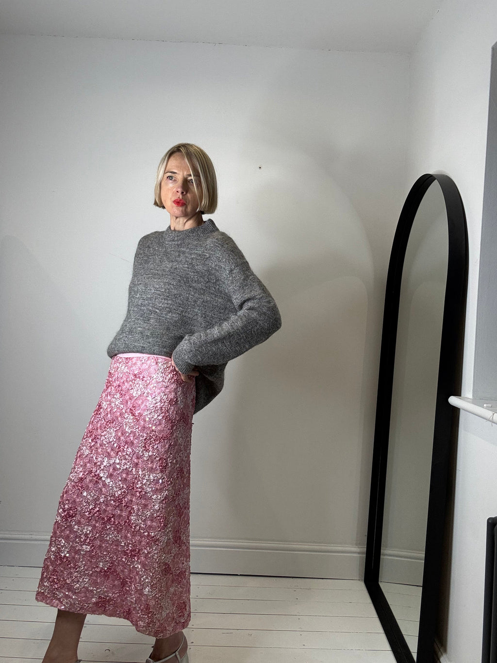 Pink Sequin and Applique Pencil Skirt