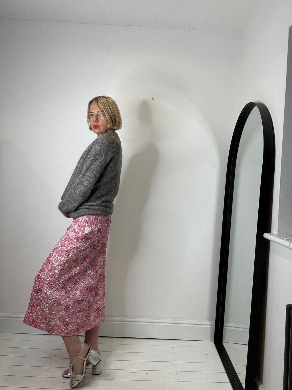 Pink Sequin and Applique Pencil Skirt