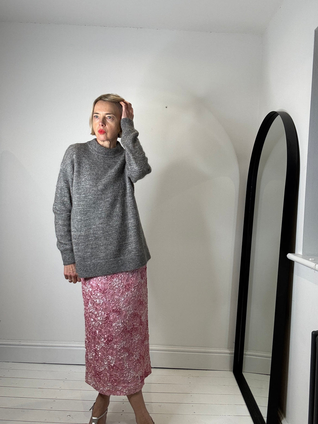 Pink Sequin and Applique Pencil Skirt