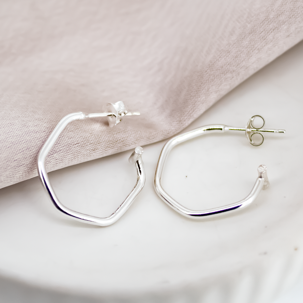 Sterling Silver Hex Hoops