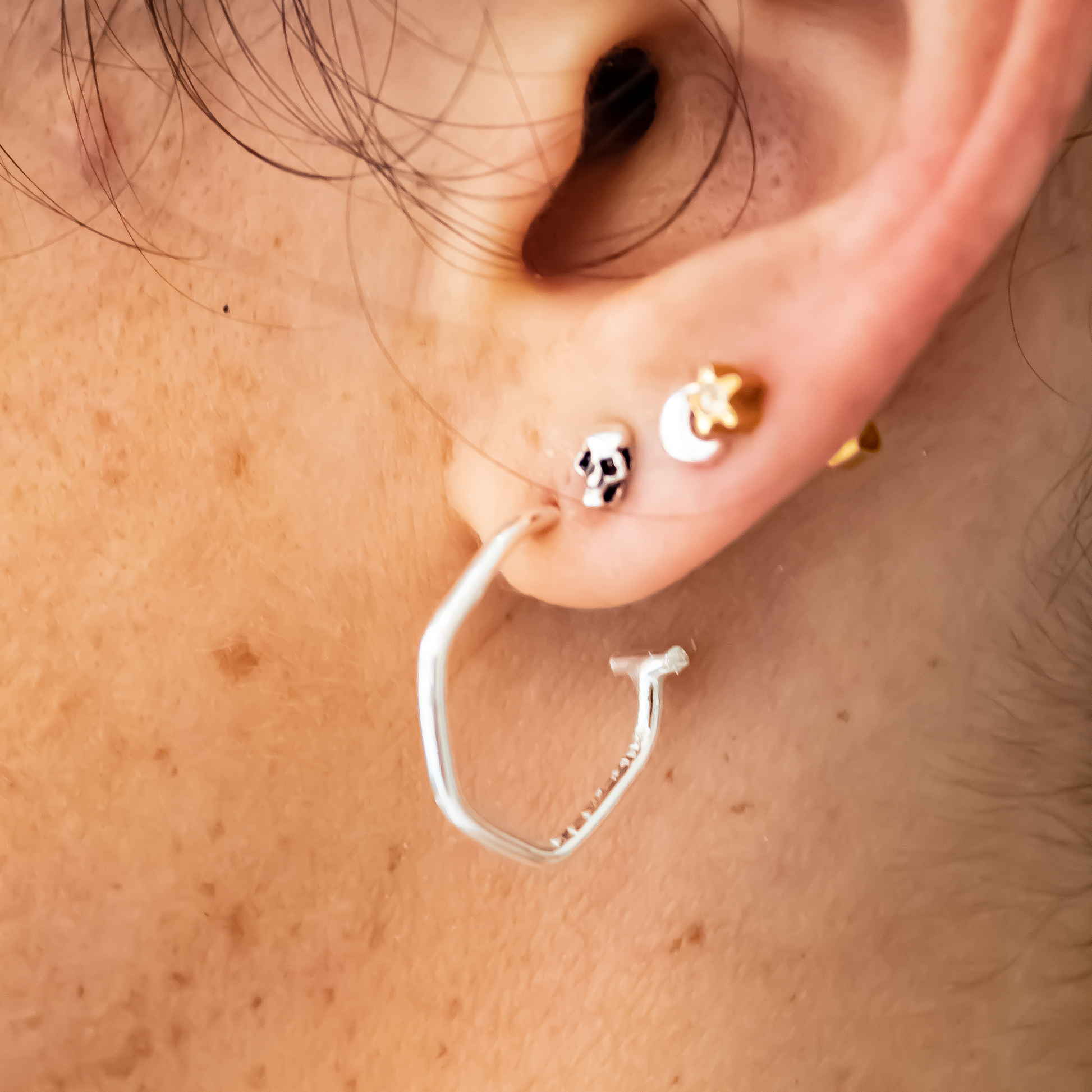 Sterling Silver Hex Hoops