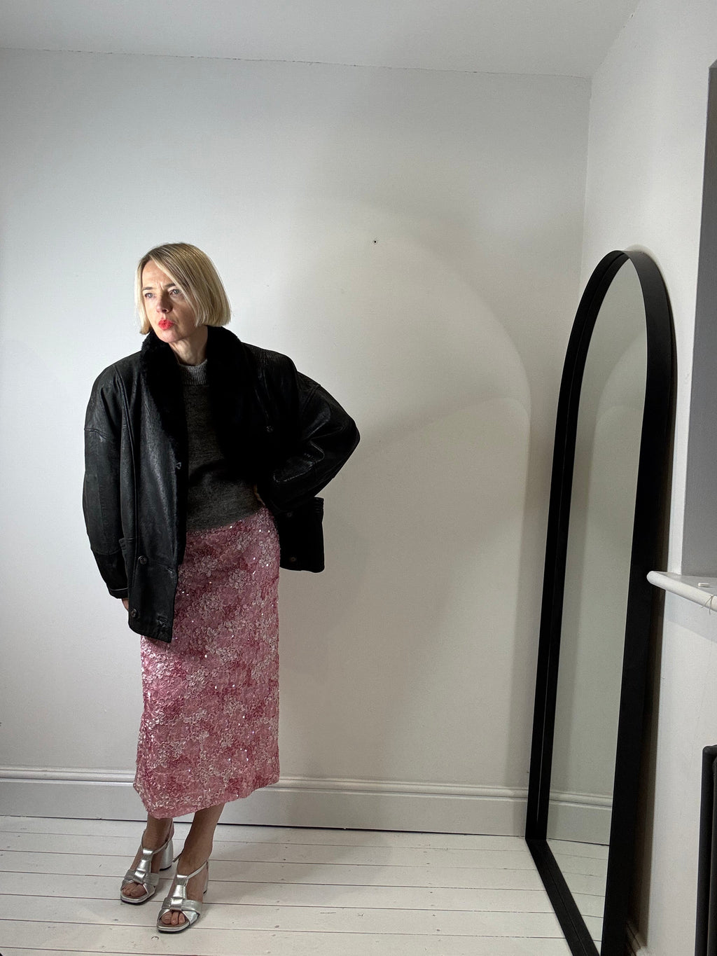 Pink Sequin and Applique Pencil Skirt