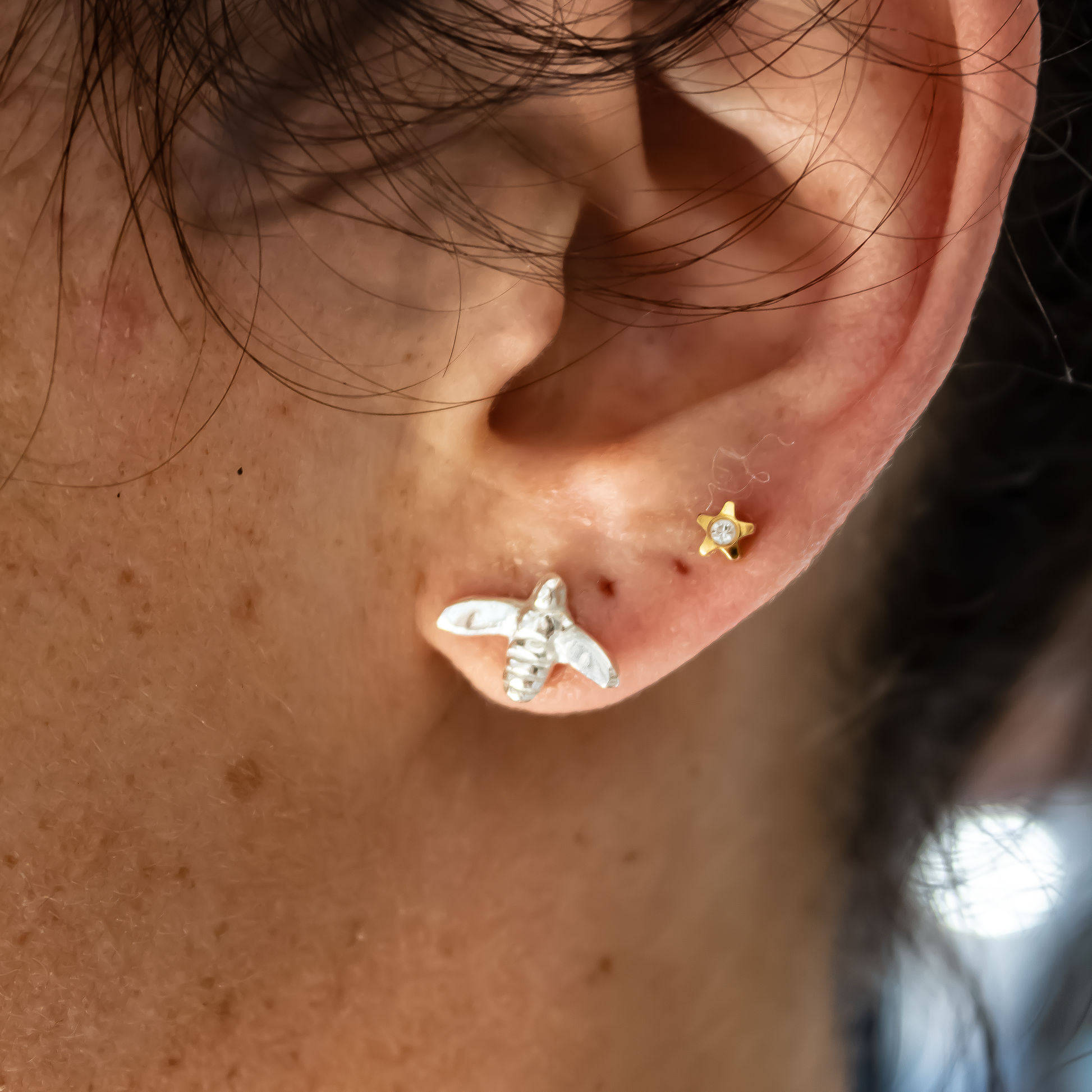 Handmade Honey Bee Studs in Sterling Silver