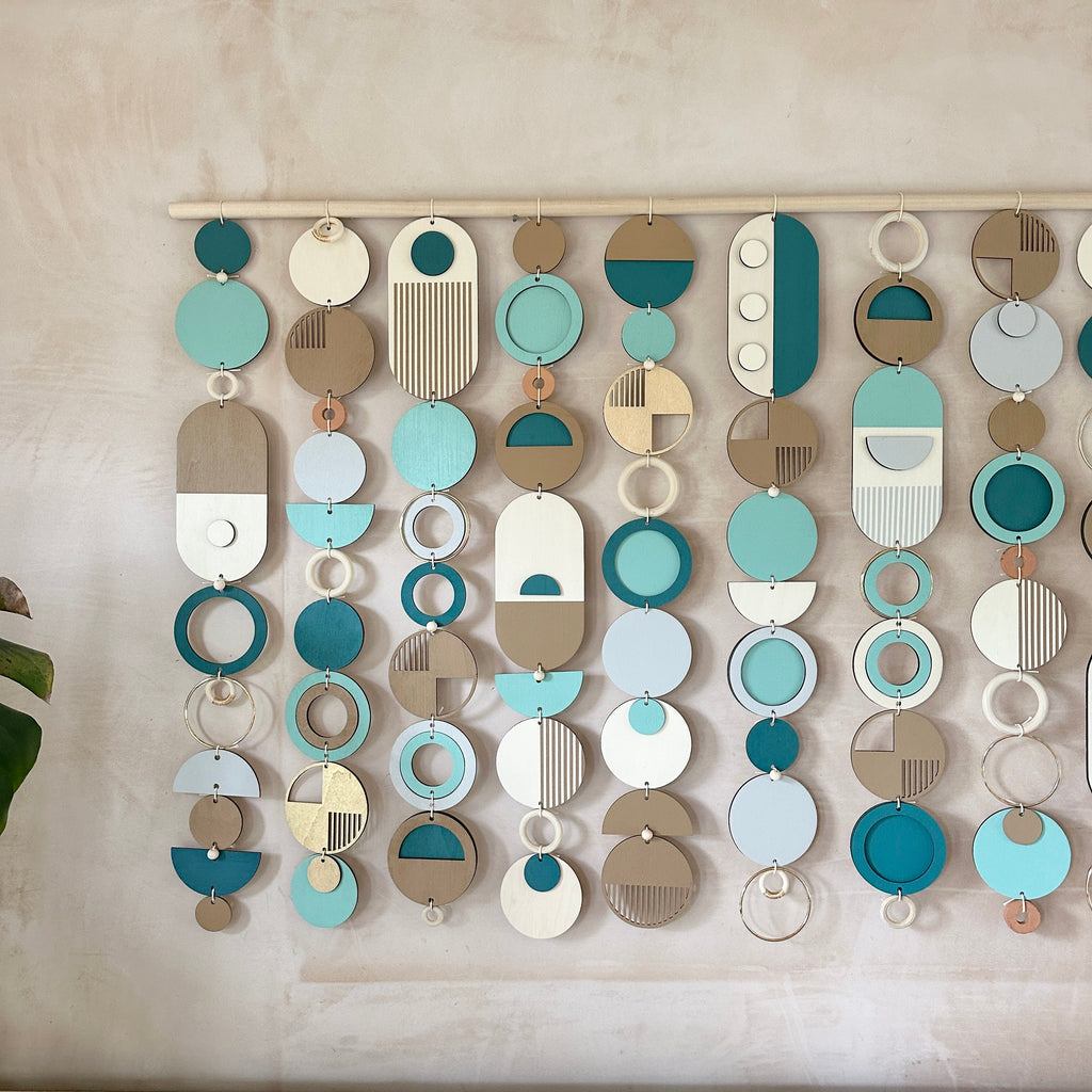 Blue Coastal Geometric Wall Art Tapestry