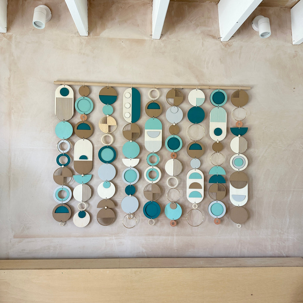 Blue Coastal Geometric Wall Art Handmade Tapestry