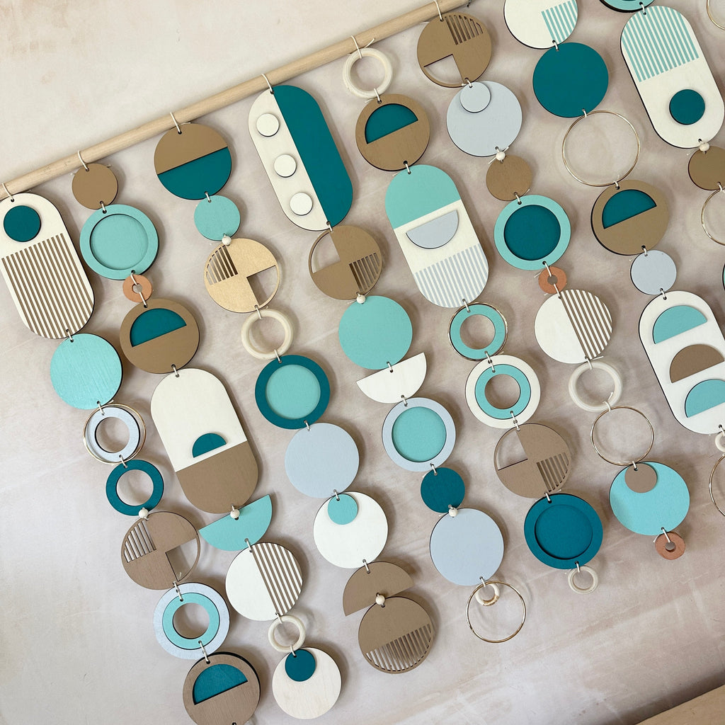 Blue Coastal Geometric Wall Art Handmade Tapestry