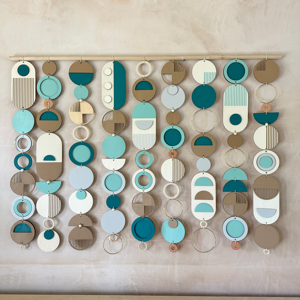 Blue Coastal Geometric Wall Art Handmade Tapestry