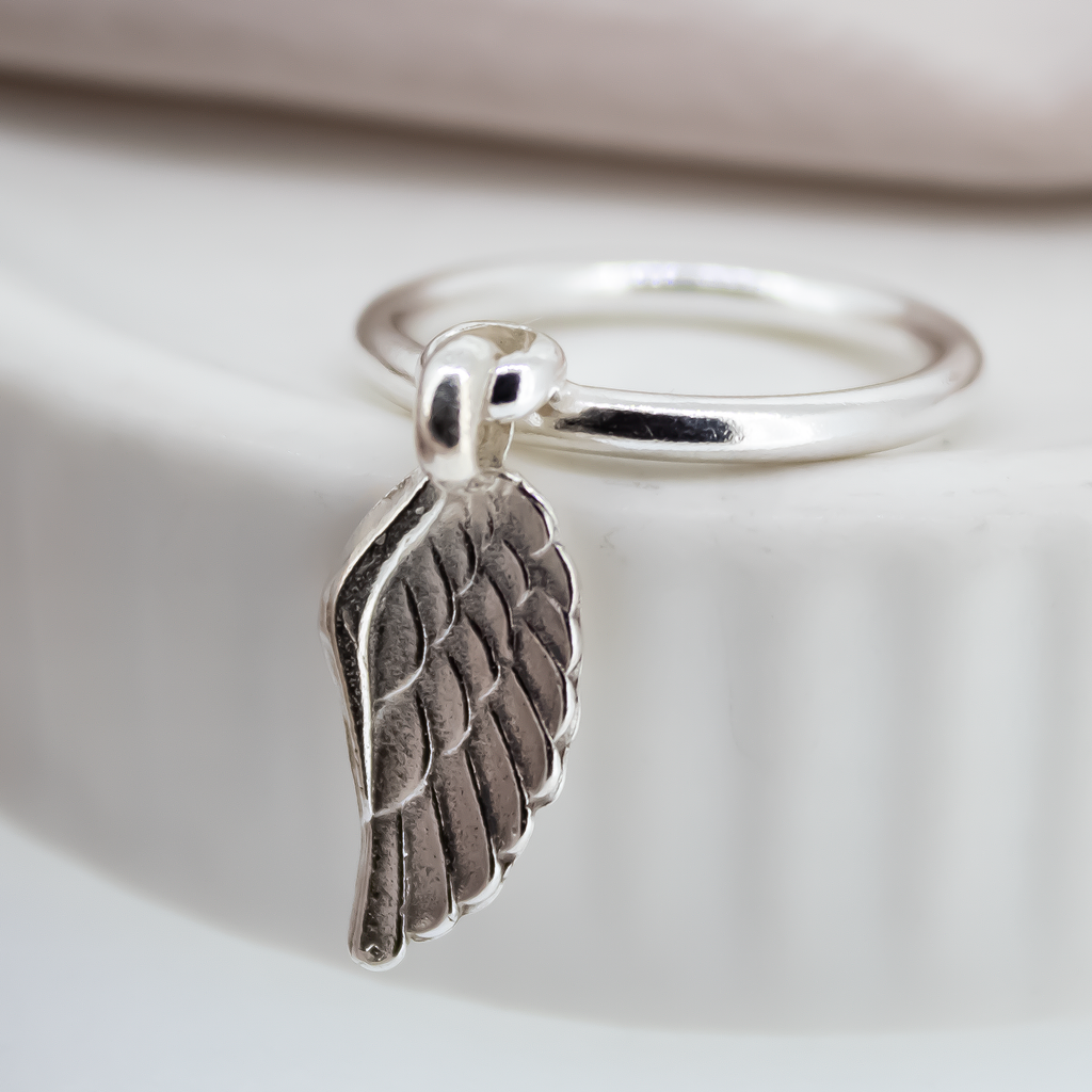 Angel Wing Dangle Ring in Sterling Silver