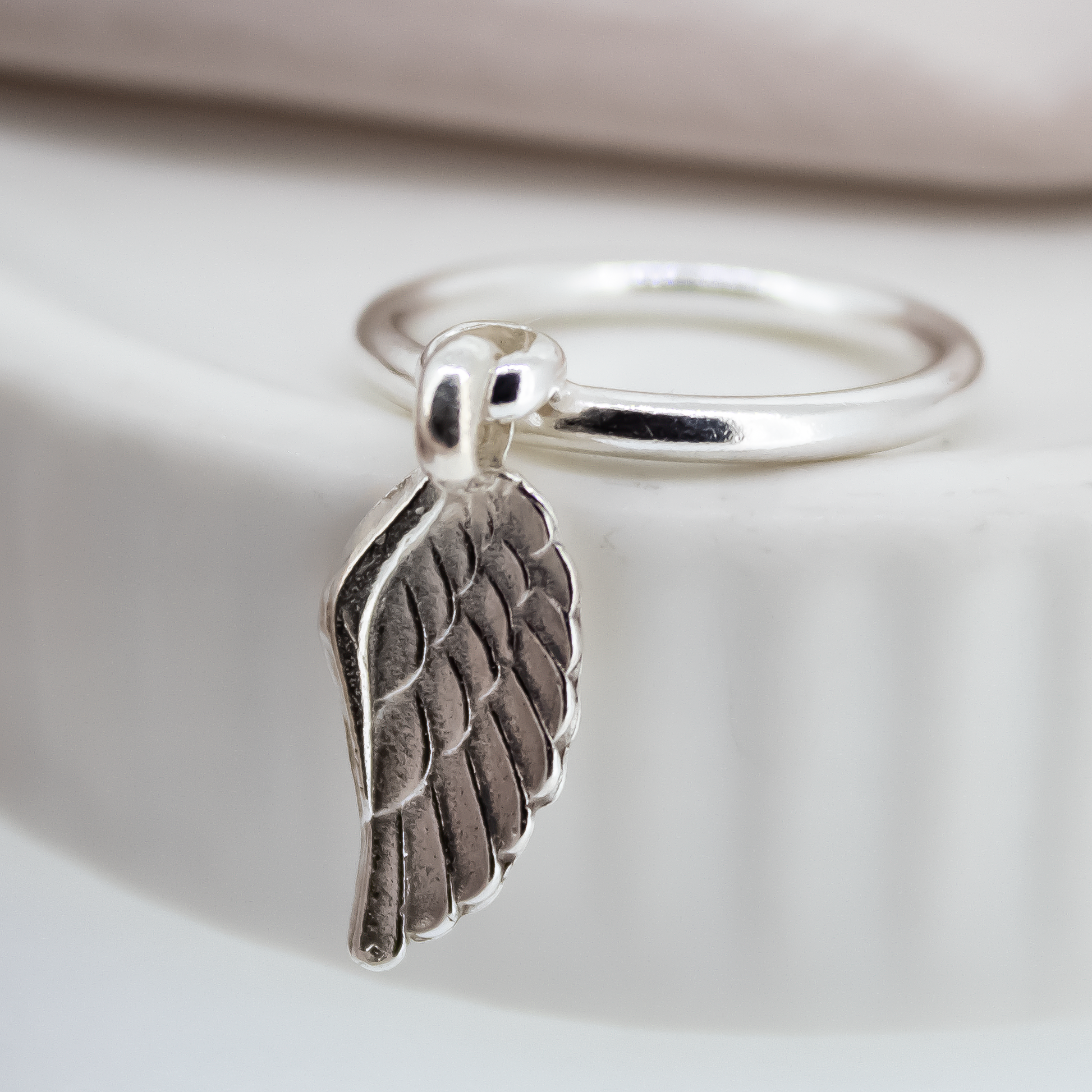 Angel Wing Dangle Ring in Sterling Silver