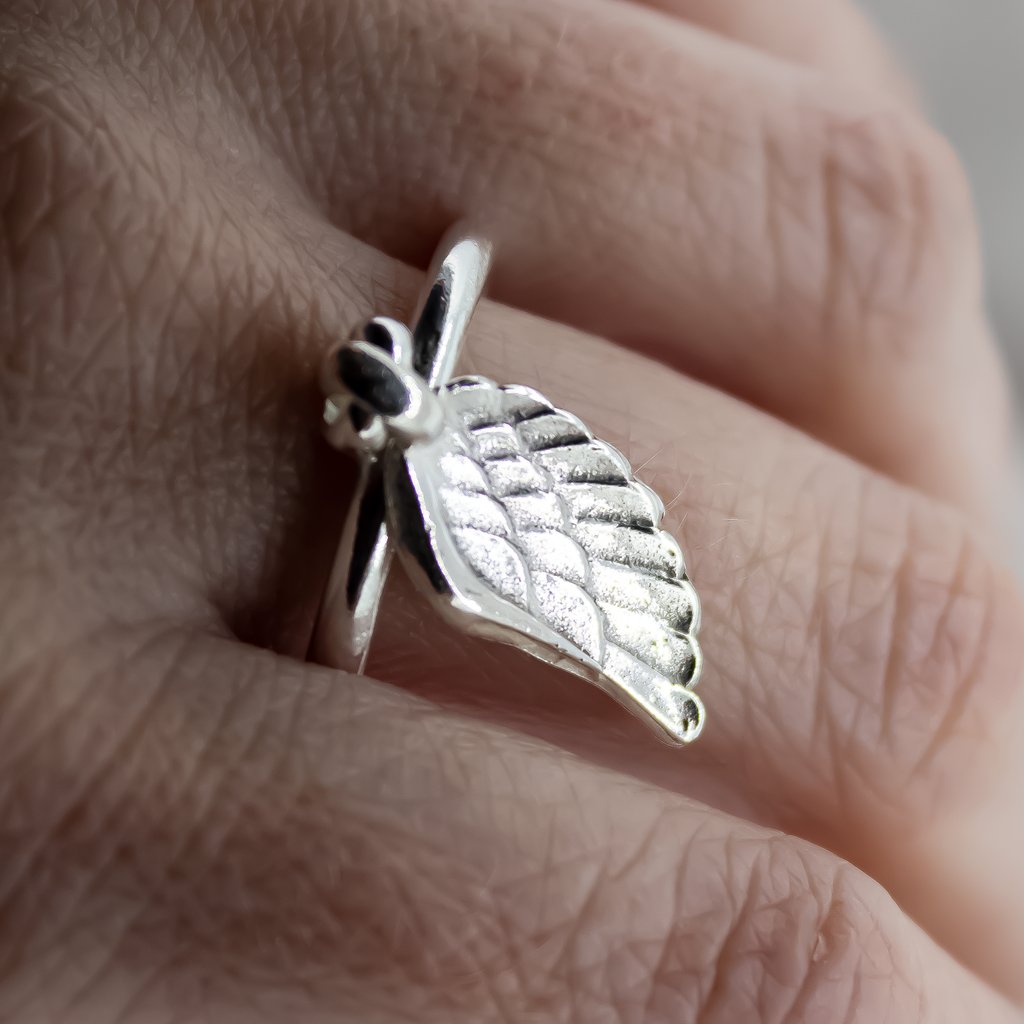 Angel Wing Dangle Ring in Sterling Silver