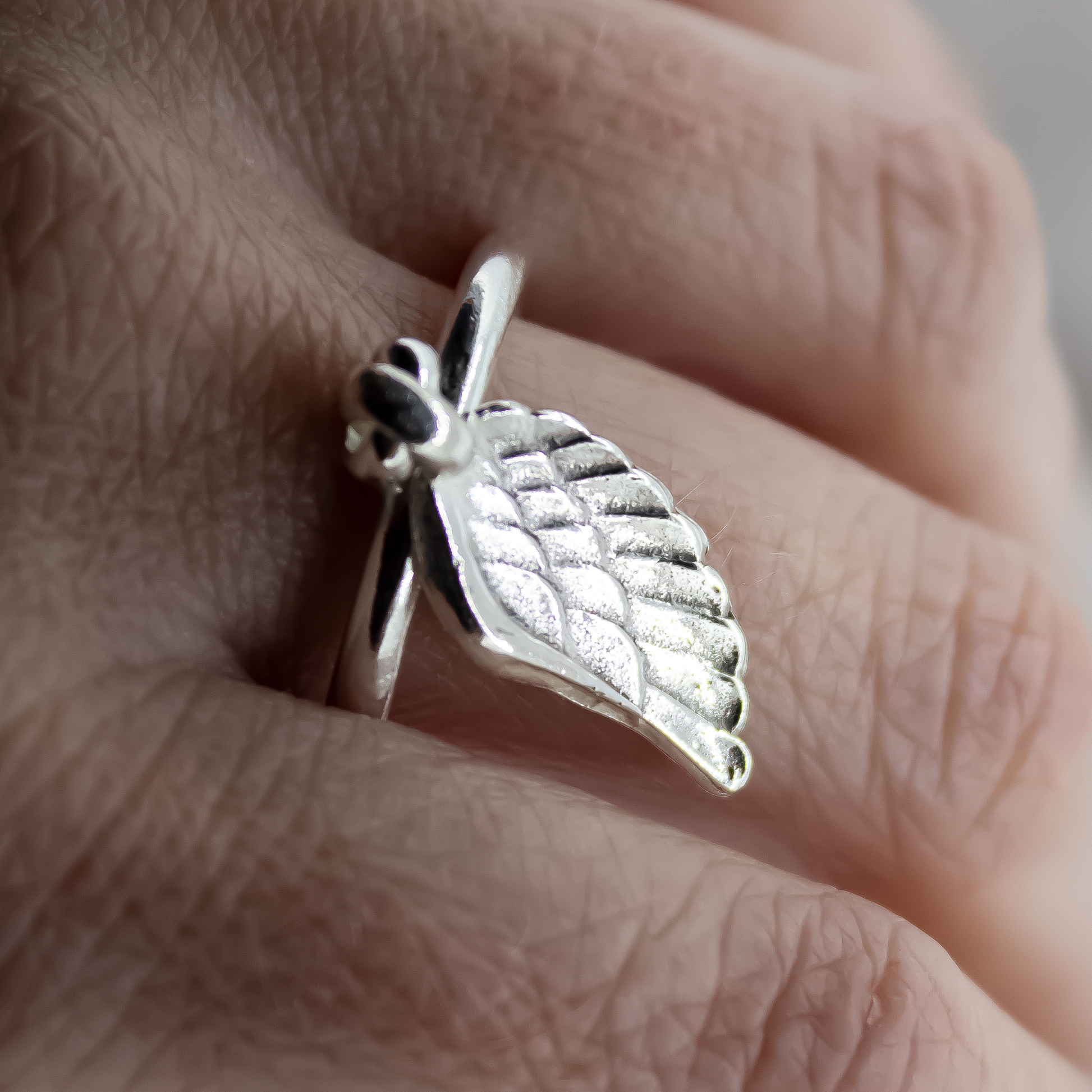 Angel Wing Dangle Ring in Sterling Silver