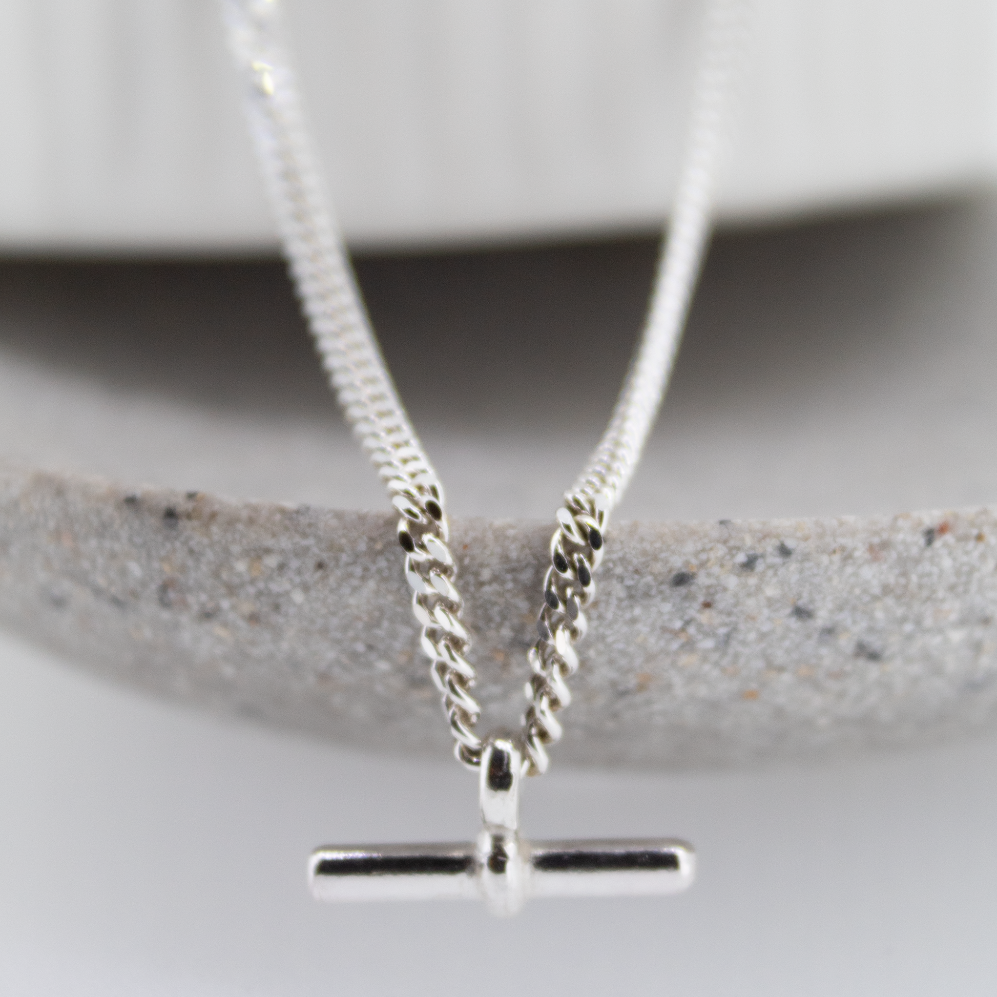 T Bar Curb Necklace in Sterling Silver