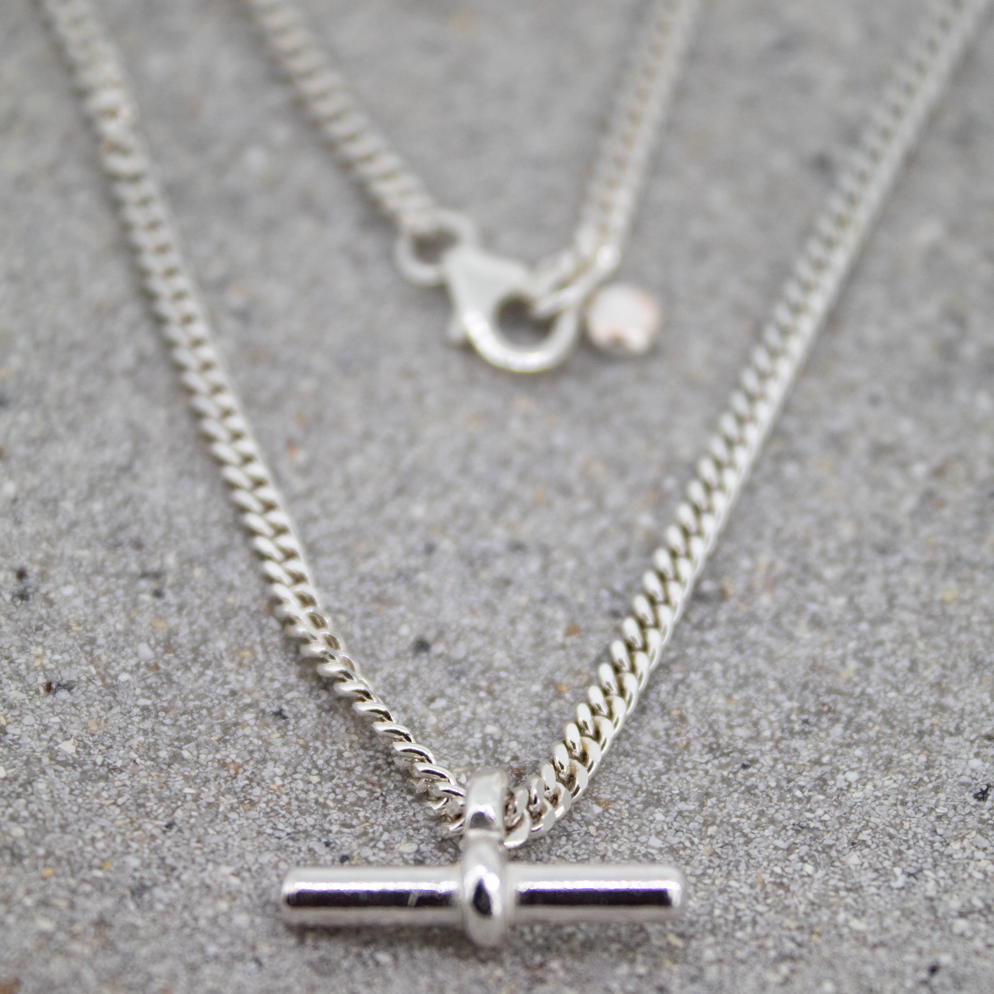 T Bar Curb Necklace in Sterling Silver